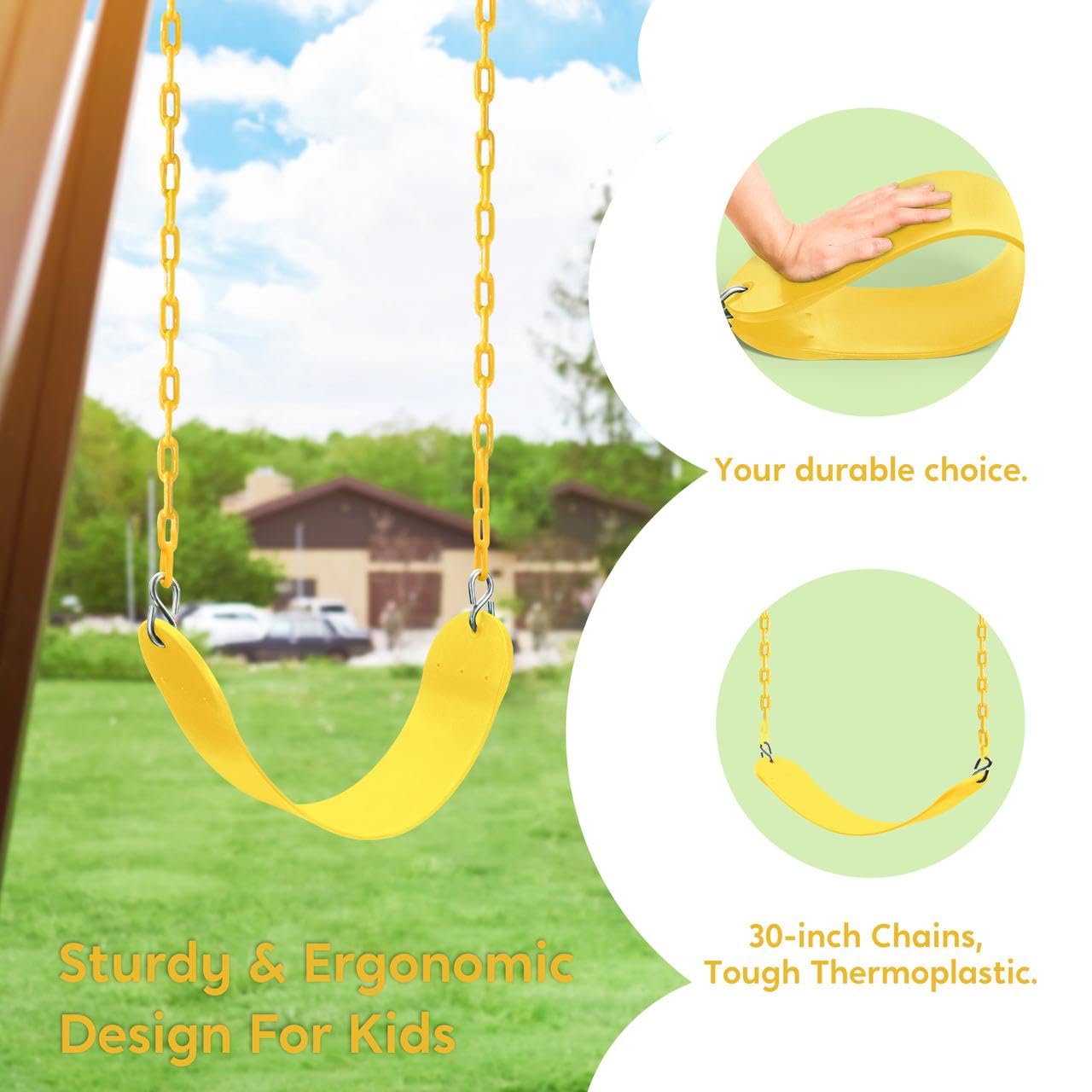 TURFEE Swing for Outdoor Swing Set – Heavy-Duty 66-inch Chains – Yellow