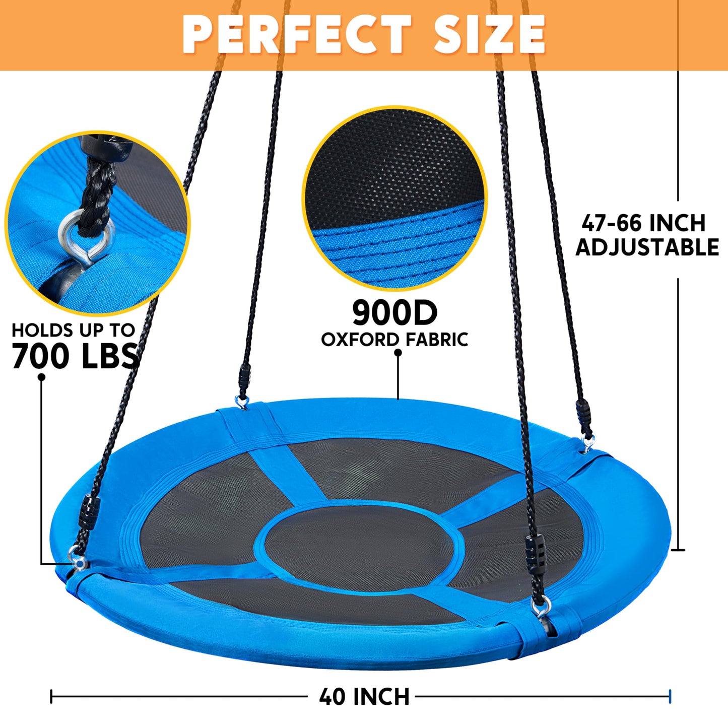 TURFEE 40-Inch Saucer Tree Swing – 900 lb Capacity, Waterproof Blue Seat