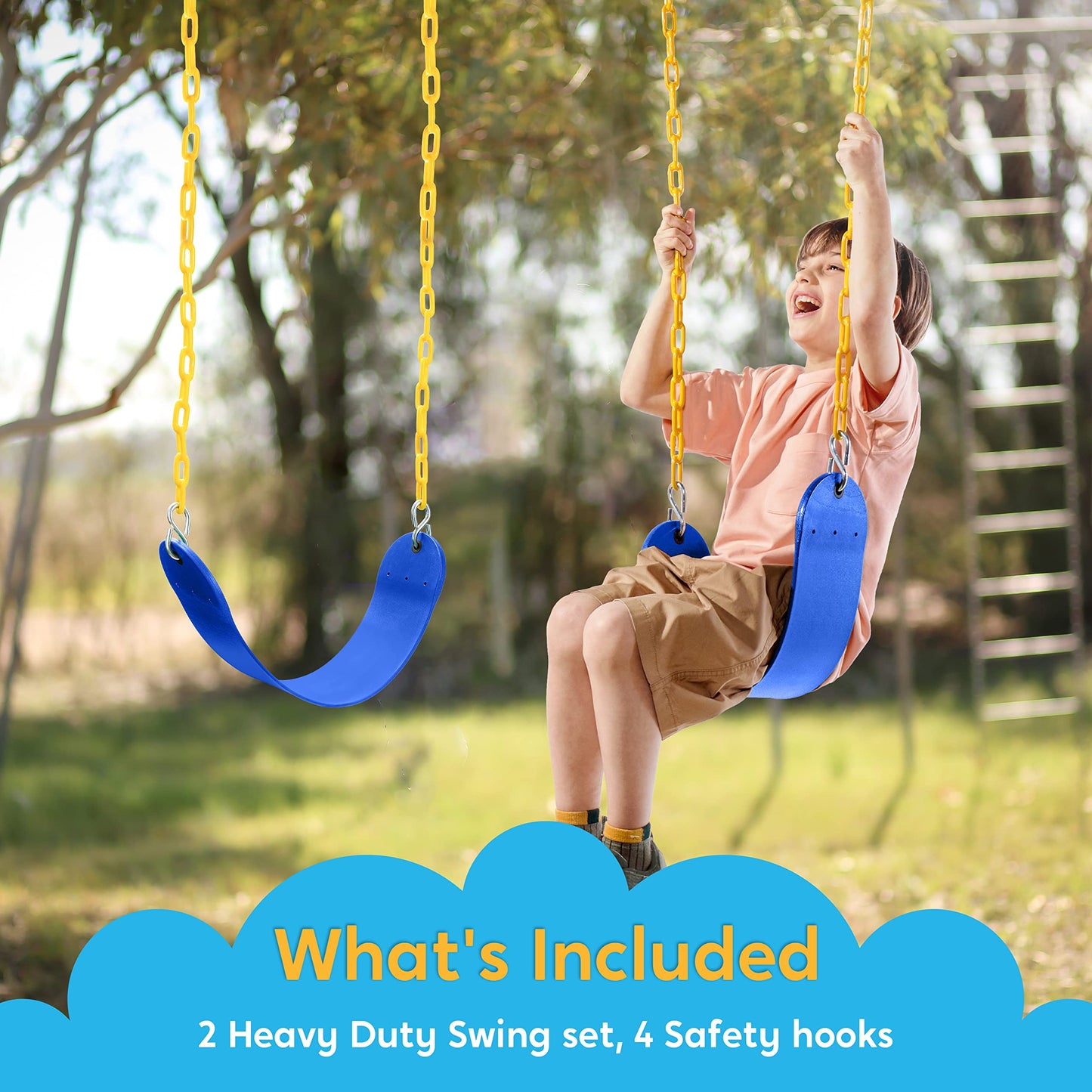 TURFEE 2 Pack Swing Set Replacement Kit with 66\" Heavy Duty Chains, 4 Snap Hooks, Blue