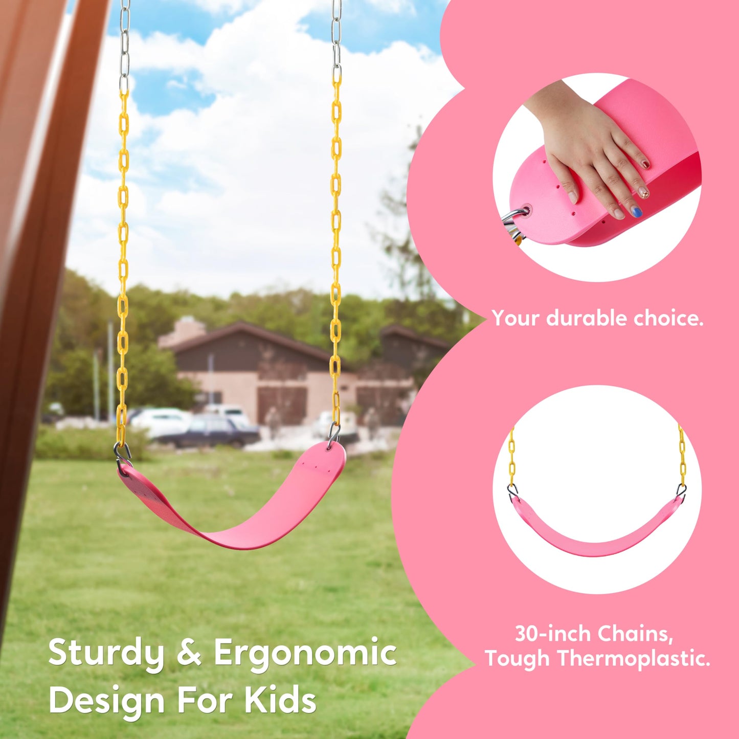 TURFEE Pink SwingSeat Replacement Kit – Heavy-Duty Chains & Easy Install