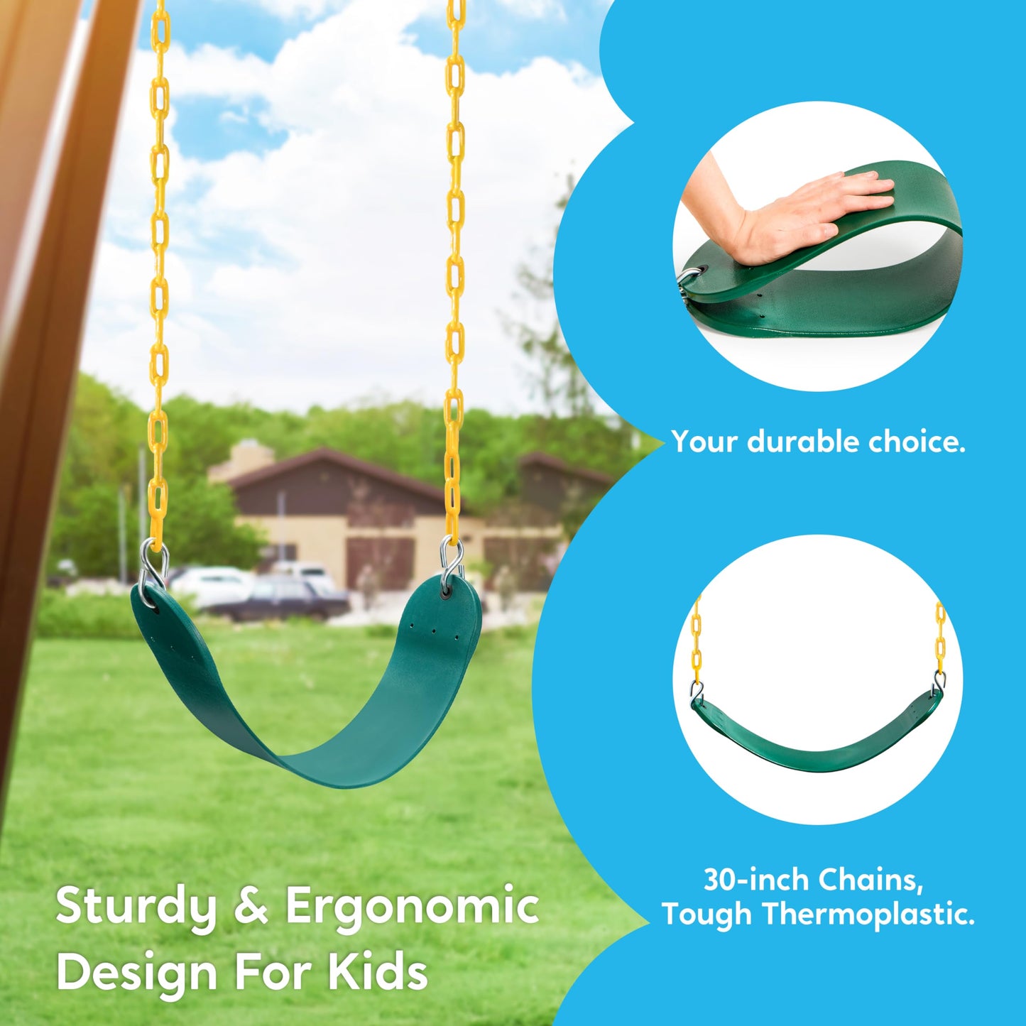 TURFEE 3 Pack Swing Set with Ring Trapeze Bar & 2 Swings – Green