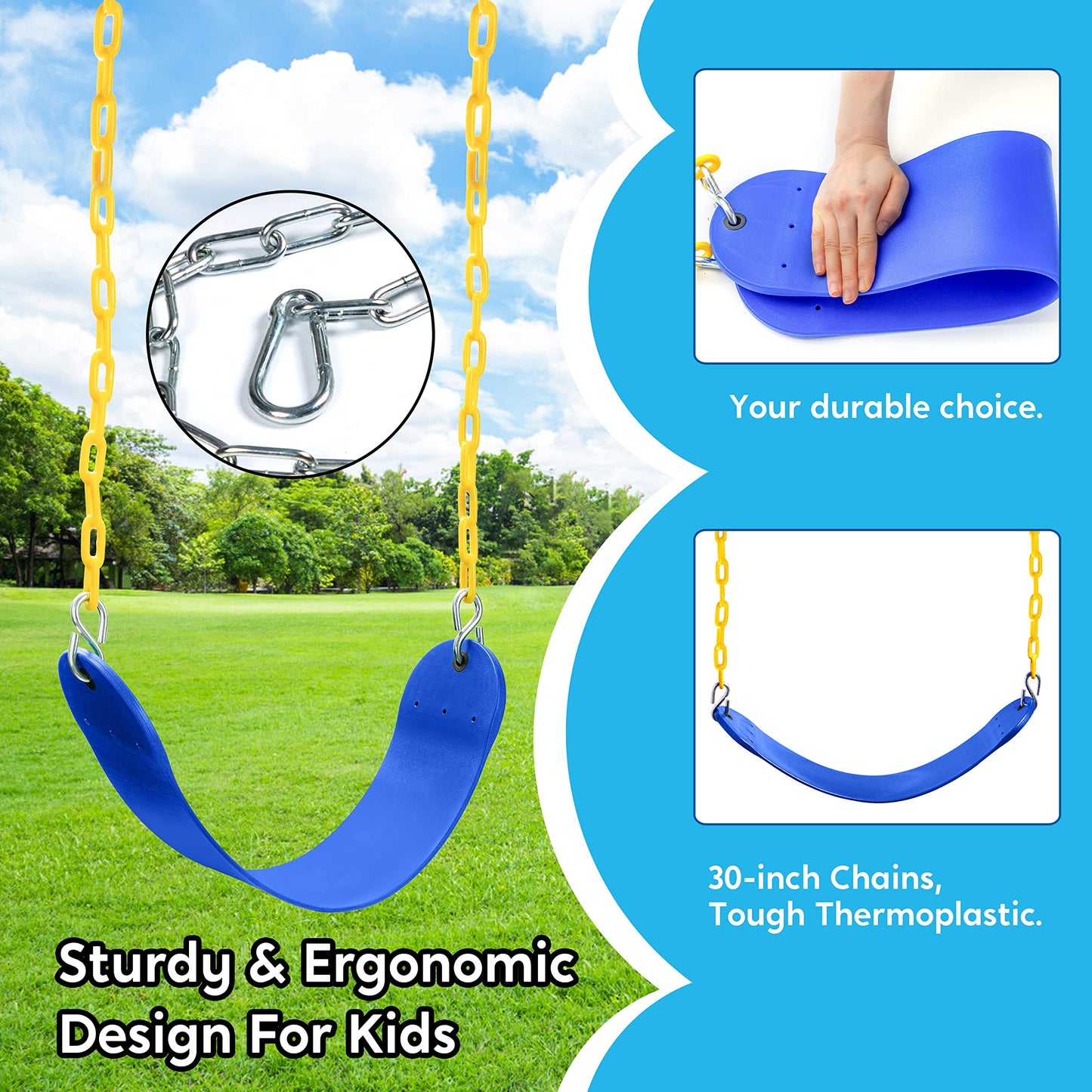 TURFEE 2 Pack Swing Set Replacement Kit with 66\" Heavy Duty Chains, 4 Snap Hooks, Blue