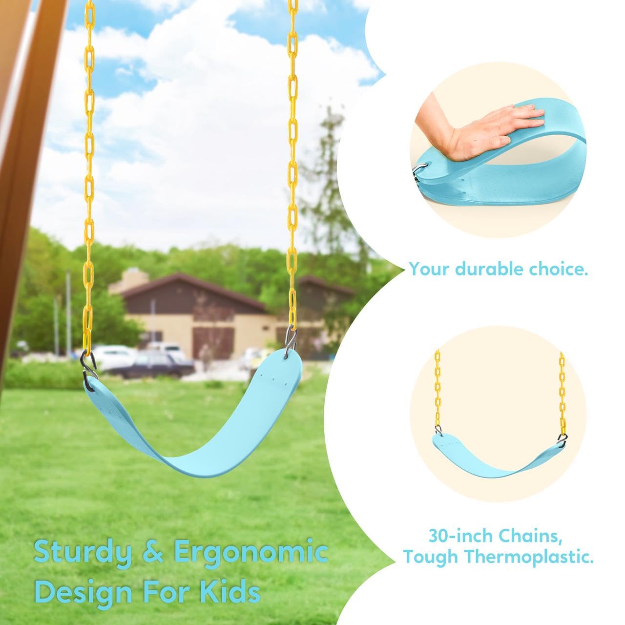 TURFEE Swing for Outdoor Swing Set — Heavy-Duty Chain Replacement Kit (Blue 2) | Backyard Playground Accessories