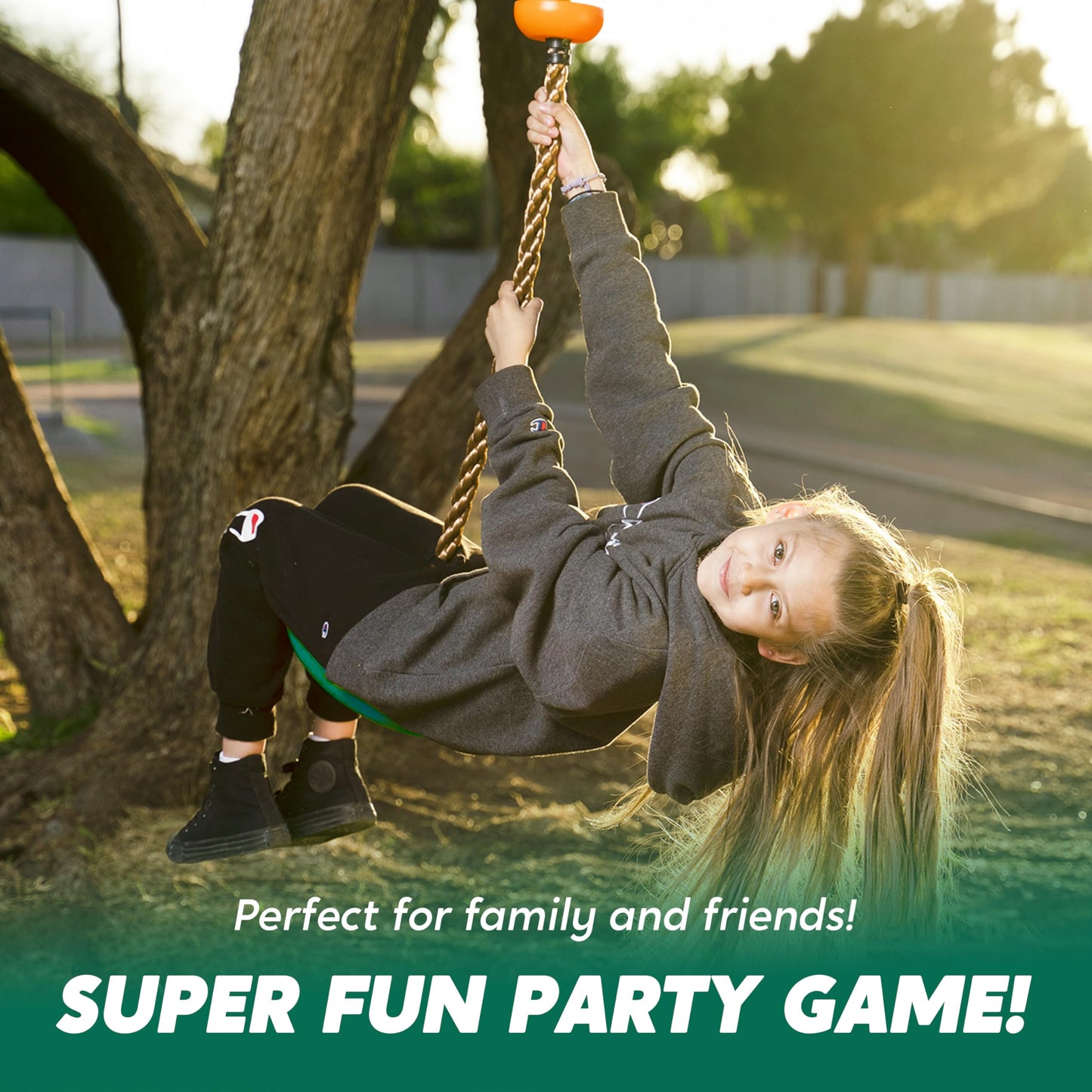 TURFEE Tree Swing for Kids — Disc Seat, Climbing Rope, Carabiner & 4 ft Strap | Green