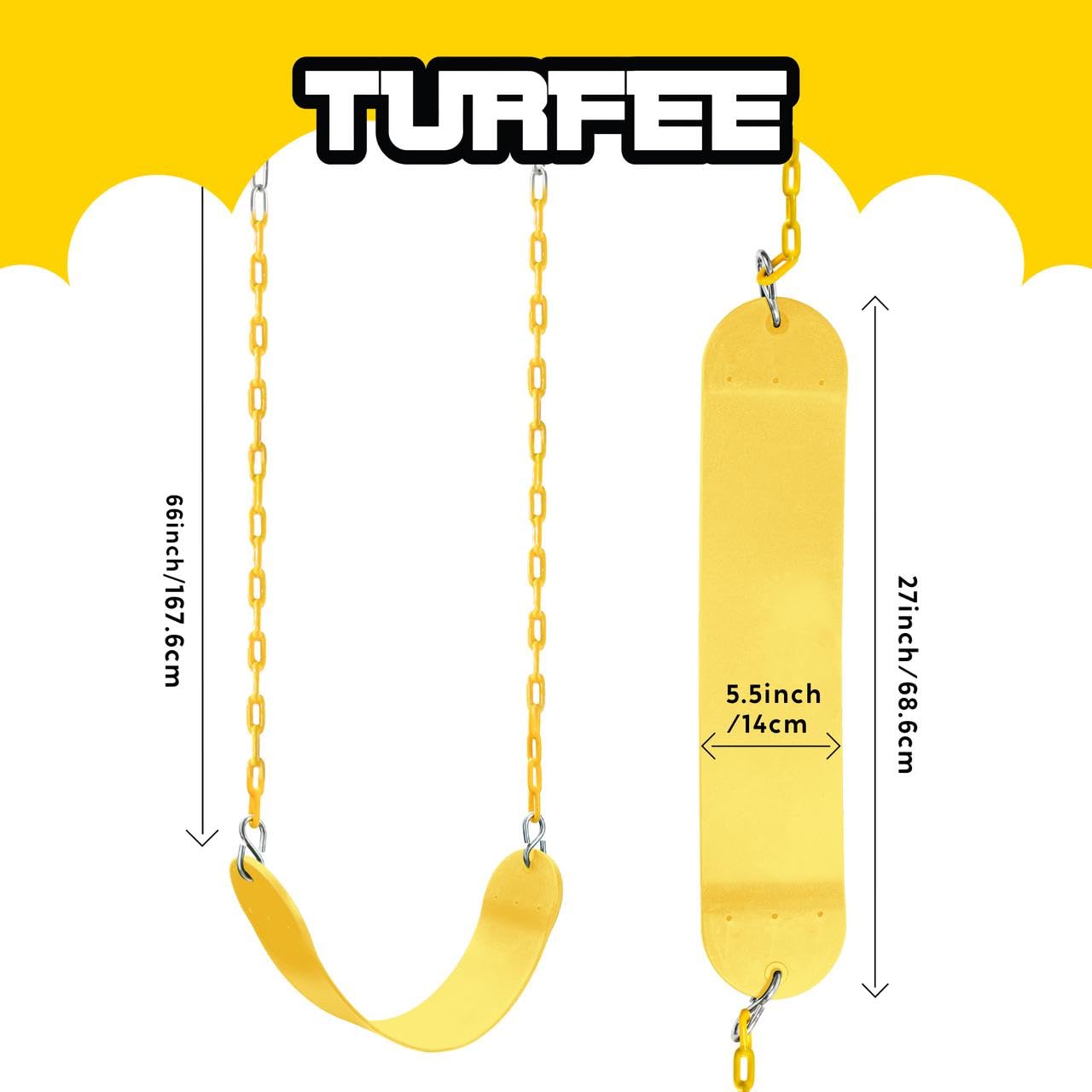 TURFEE Swing for Outdoor Swing Set – Heavy-Duty 66-inch Chains – Yellow