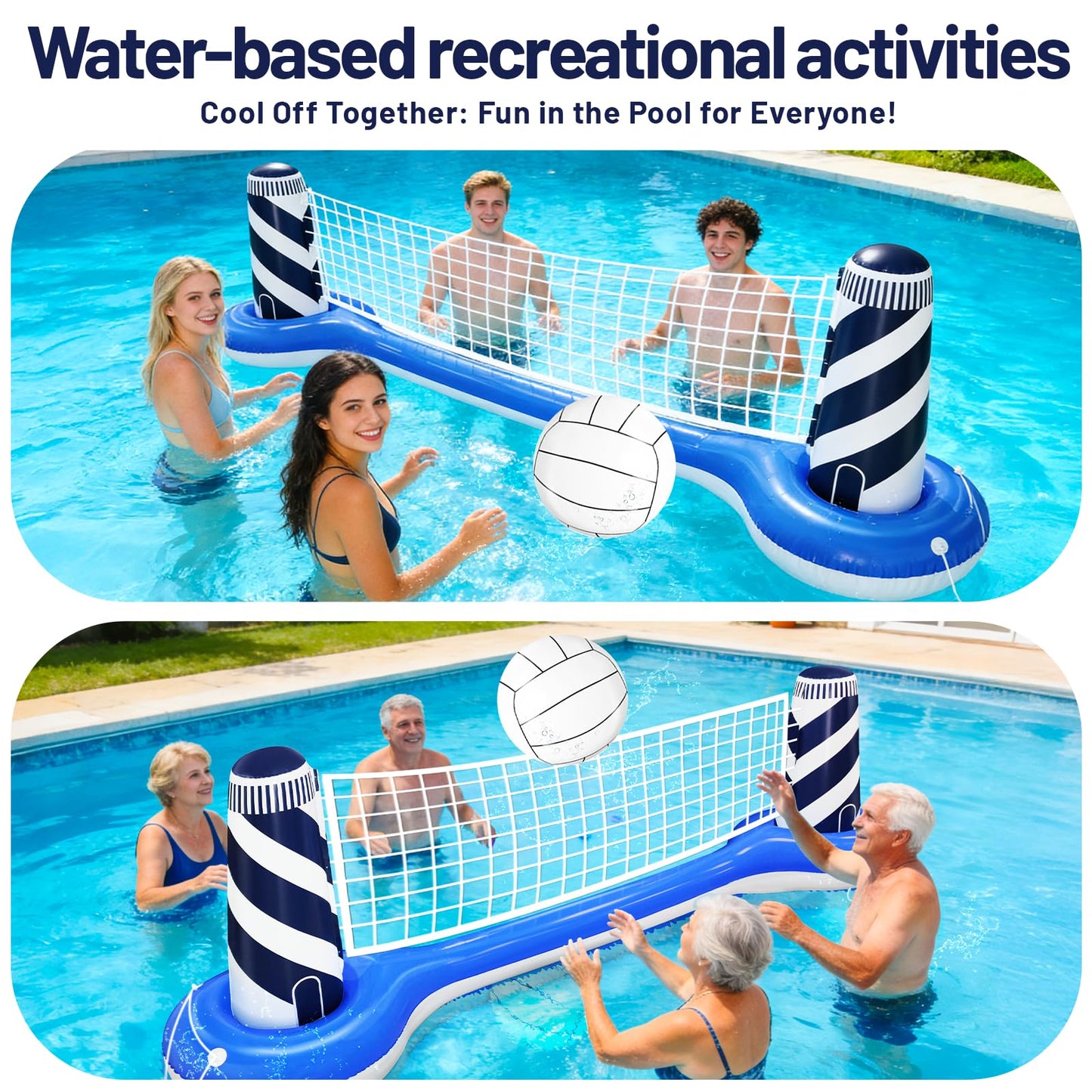 TURNMEON Inflatable Pool Volleyball Net Set with 19-inch Ball & Lighthouse Design – 112-inch x 26-inch x 35-inch Pool Games for Adults