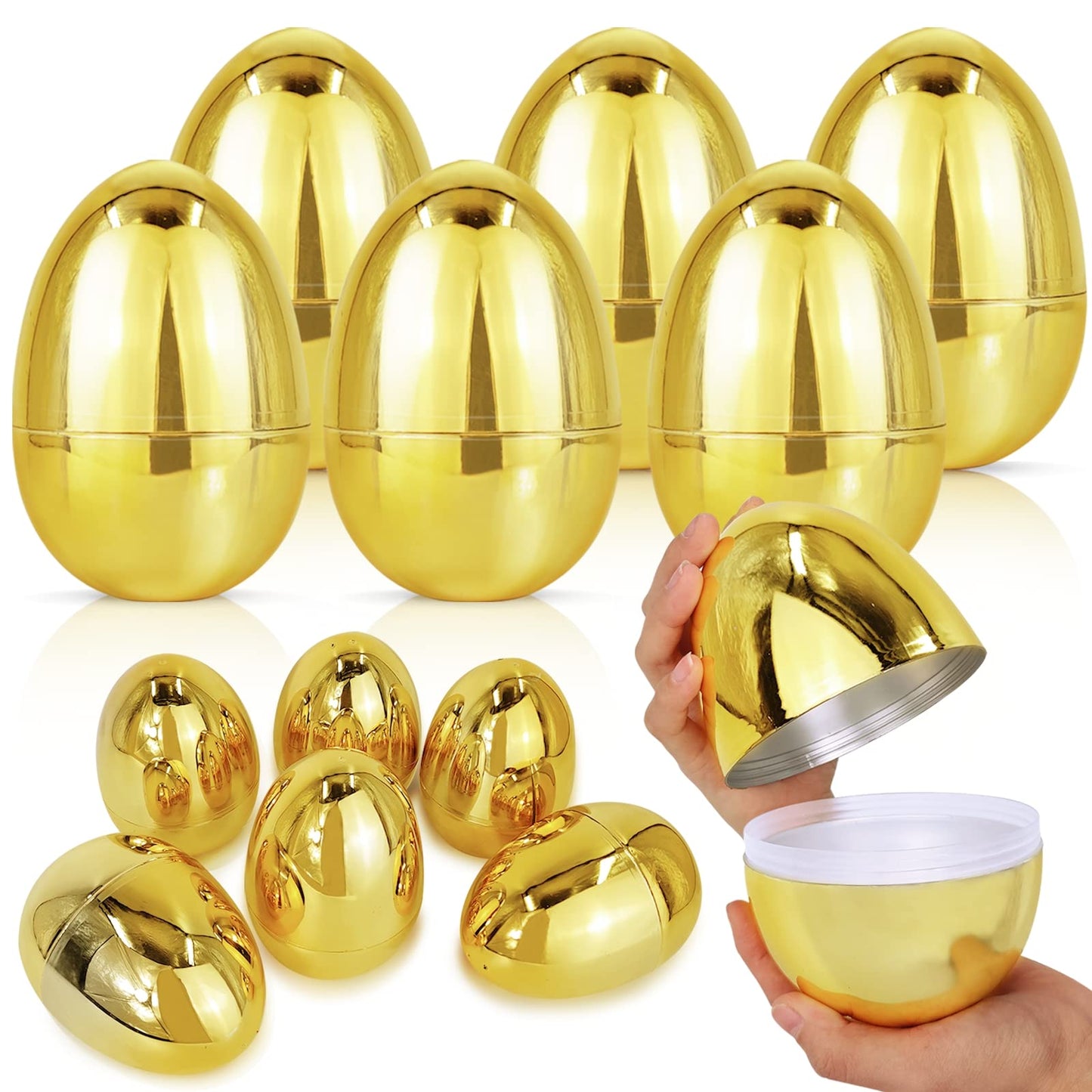 TURNMEON 12 Pack 6-Inch Golden Fillable Easter Eggs | Jumbo Plastic Eggs for Treats, Hunts & Gifts