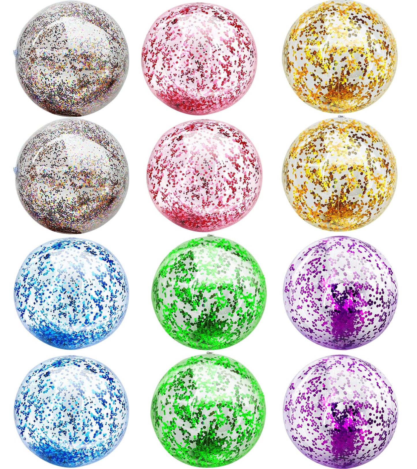 TURNMEON 12 Pack Glitter Beach Balls 16-Inch | Inflatable Pool & Beach Toys Bulk