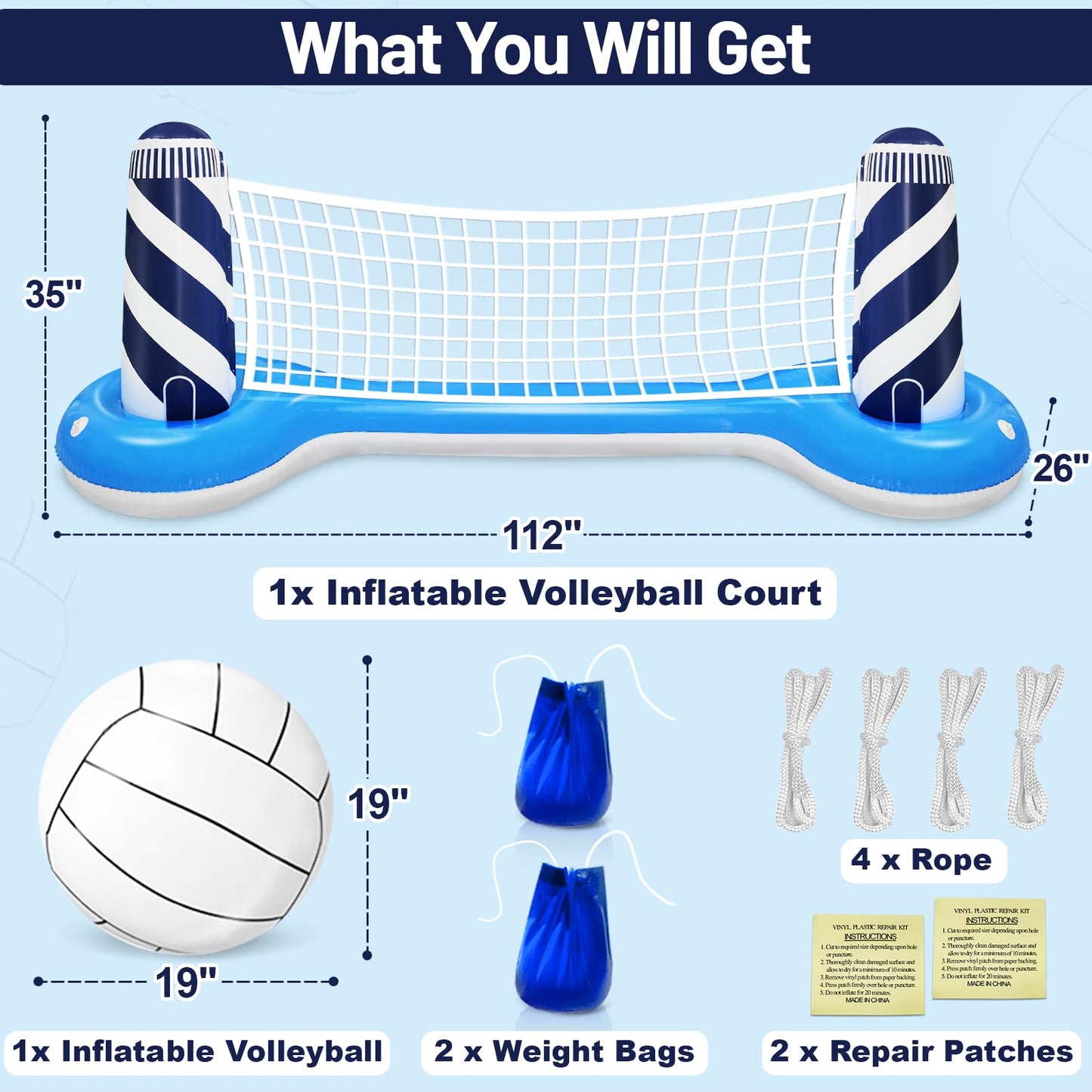 TURNMEON Inflatable Pool Volleyball Net Set with 19-inch Ball & Lighthouse Design – 112-inch x 26-inch x 35-inch Pool Games for Adults