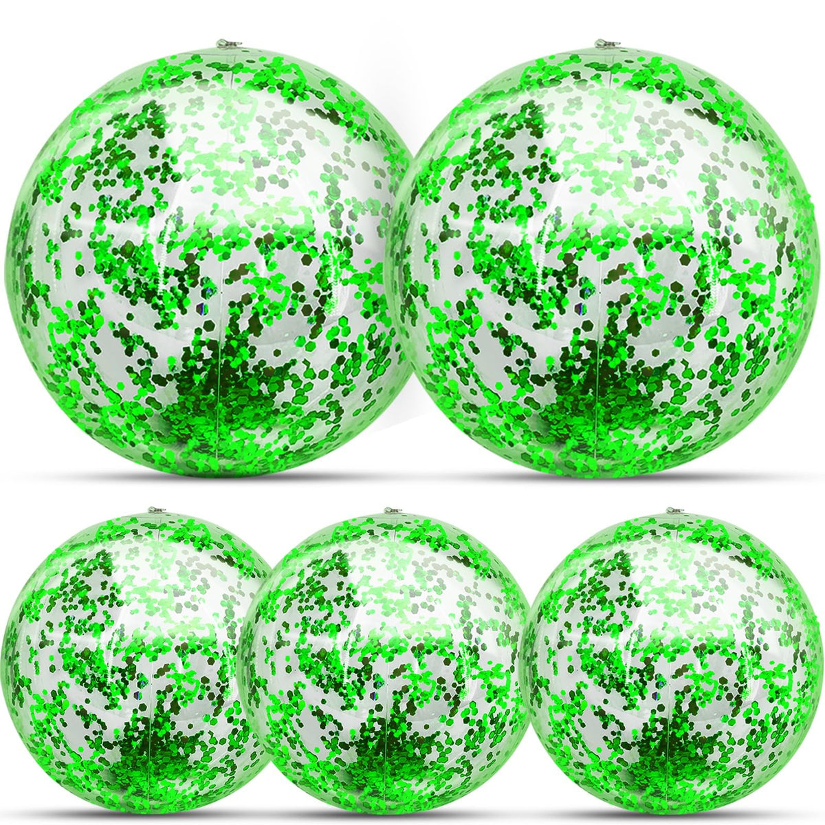 TURNMEON 5 Pack Inflatable Glitter Beach Balls – 24in & 16in Sequin Pool Toys