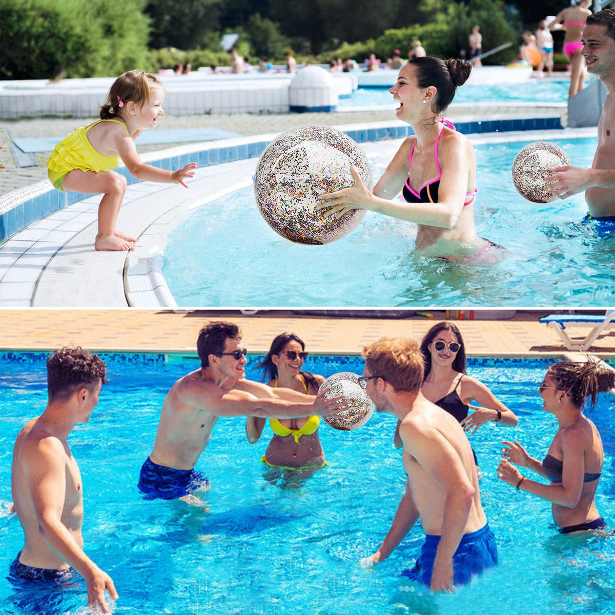 TURNMEON 5-Piece Glitter Beach Ball Set – 24in & 16in Inflatable Pool Balls