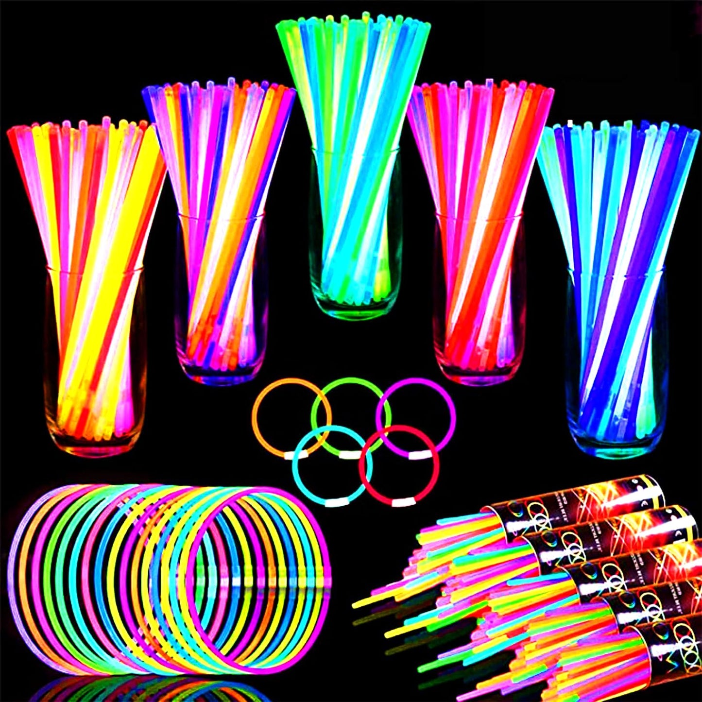 TURNMEON 500-Pack Ultra Bright Glow Sticks — 7 Colors, 14-Hour Glow, Connectors Included