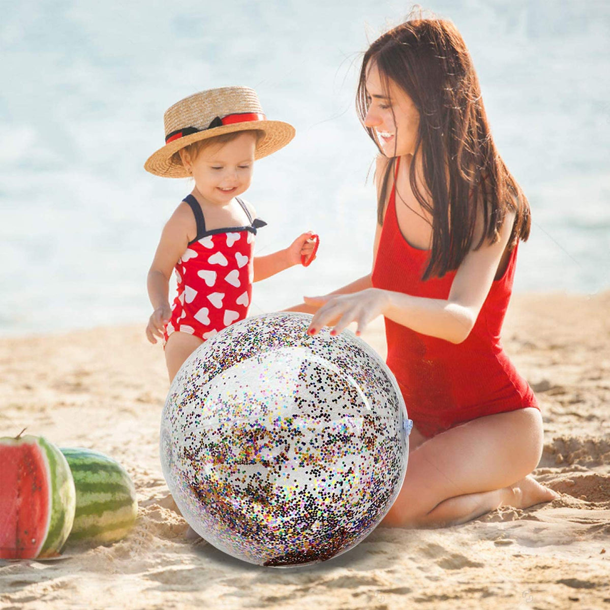 TURNMEON 5-Piece Glitter Beach Ball Set – 24in & 16in Inflatable Pool Balls