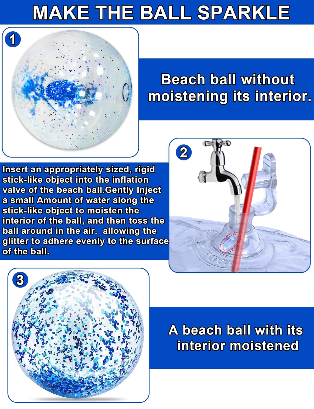 TURNMEON 5 Pcs Inflatable Glitter Beach Balls - 16in & 24in Set