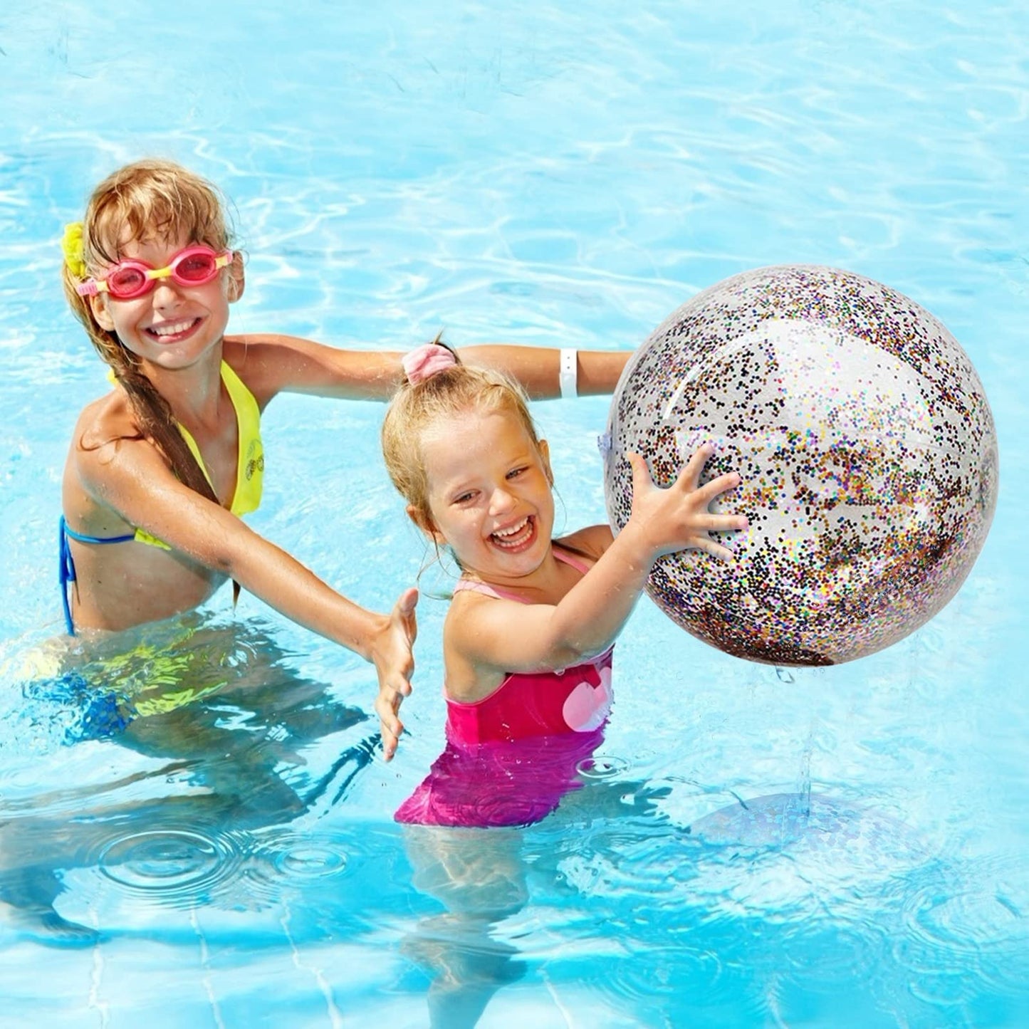 TURNMEON 12 Pack Glitter Beach Balls 16-Inch | Inflatable Pool & Beach Toys Bulk