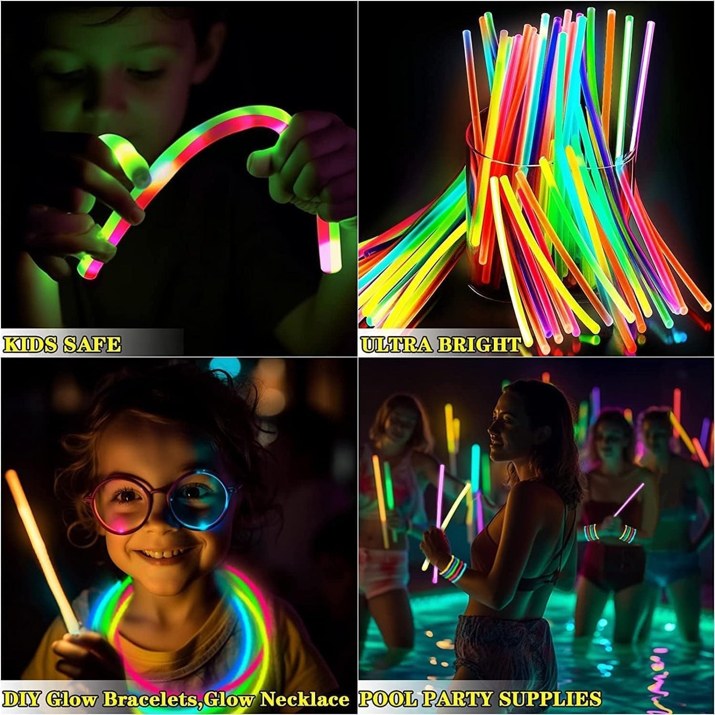 TURNMEON 500-Pack Ultra Bright Glow Sticks — 7 Colors, 14-Hour Glow, Connectors Included