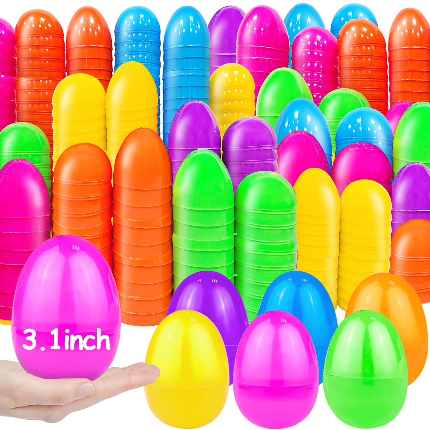 TURNMEON 500-Count Large 3.1-Inch Plastic Easter Eggs Bulk – Fillable & Reusable