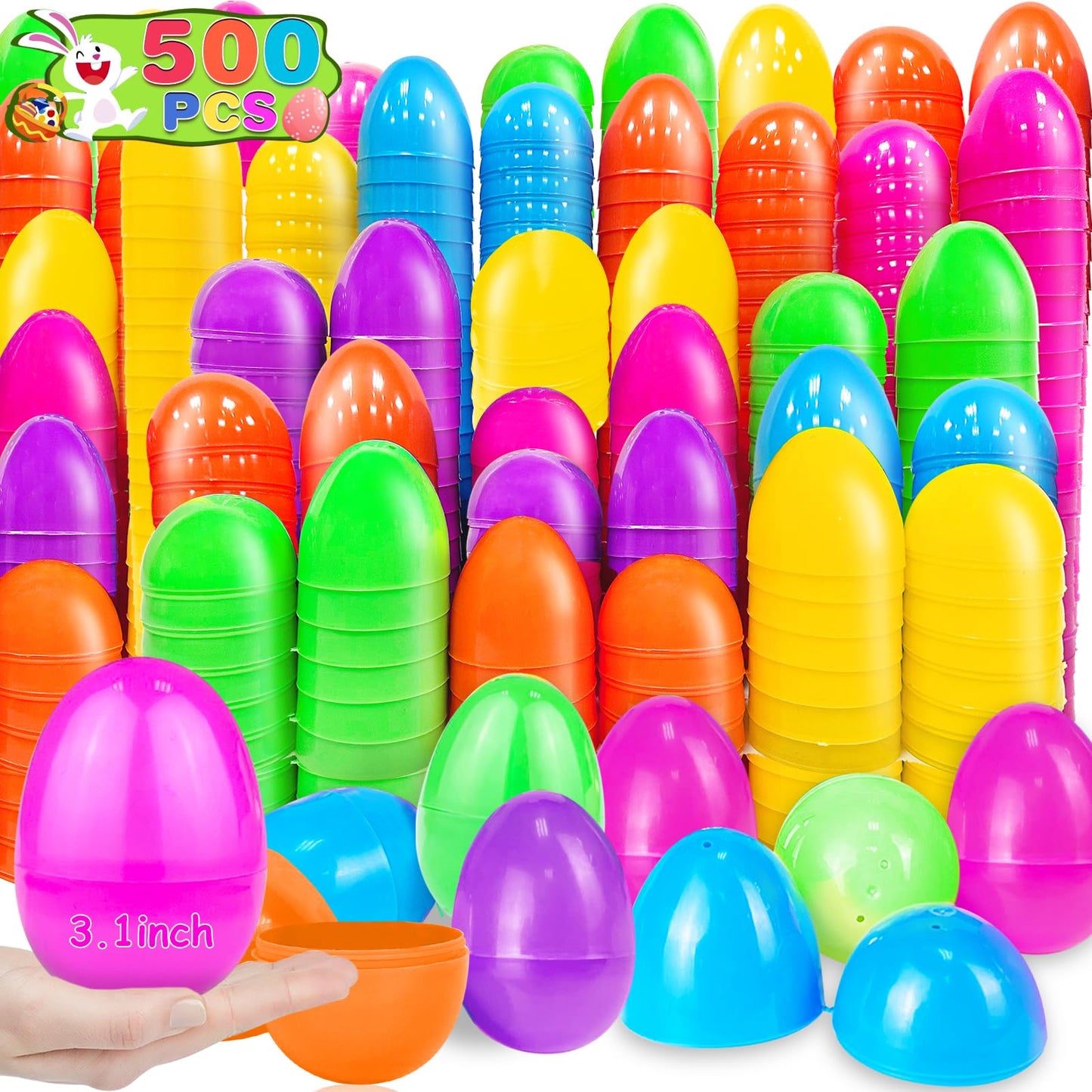 TURNMEON 500-Count Large 3.1-Inch Plastic Easter Eggs Bulk – Fillable & Reusable