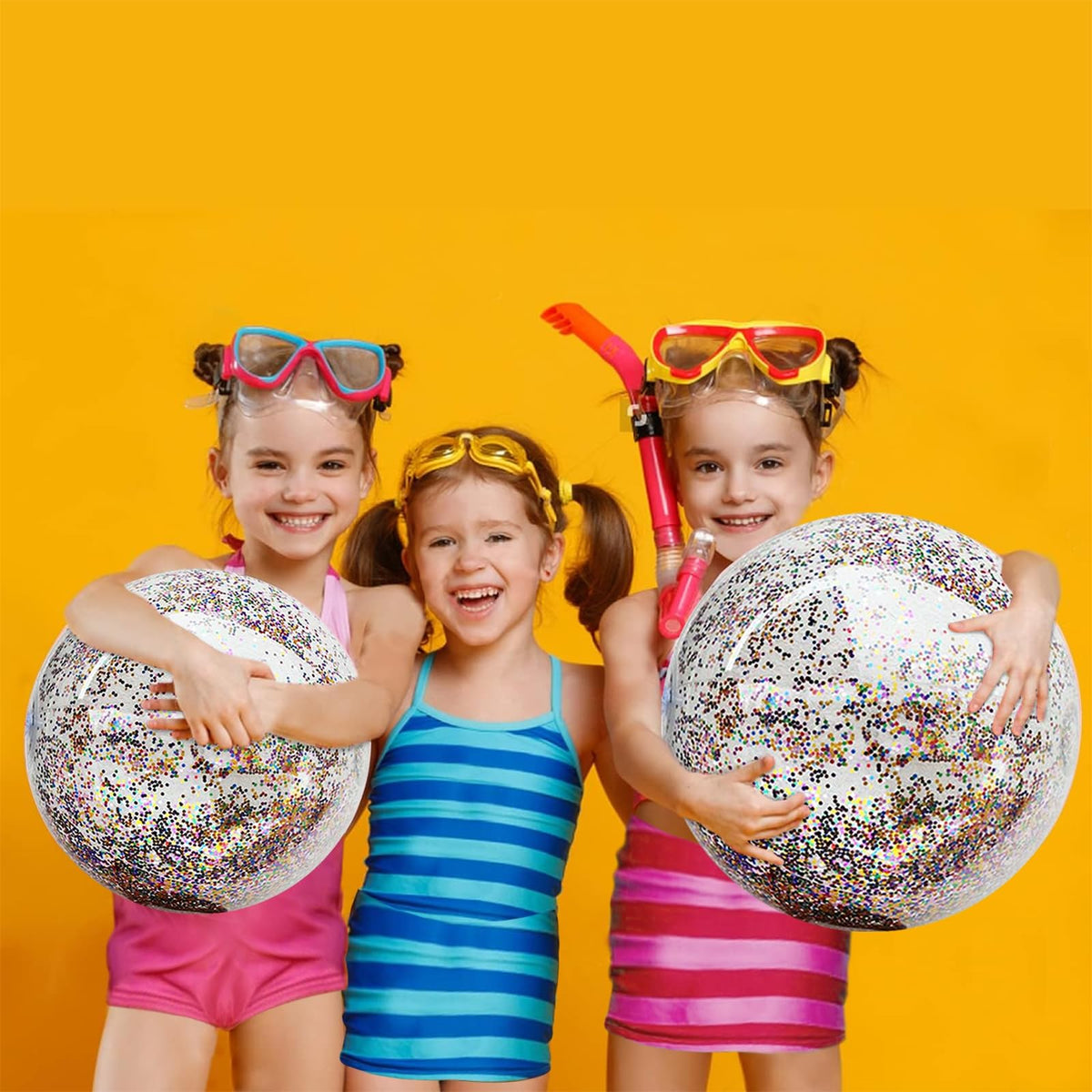 TURNMEON 5-Piece Glitter Beach Ball Set – 24in & 16in Inflatable Pool Balls