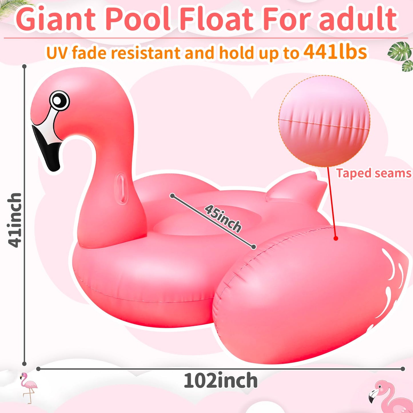 TURNMEON 102-Inch Giant Flamingo Pool Float — Large Inflatable Lounge for Adults
