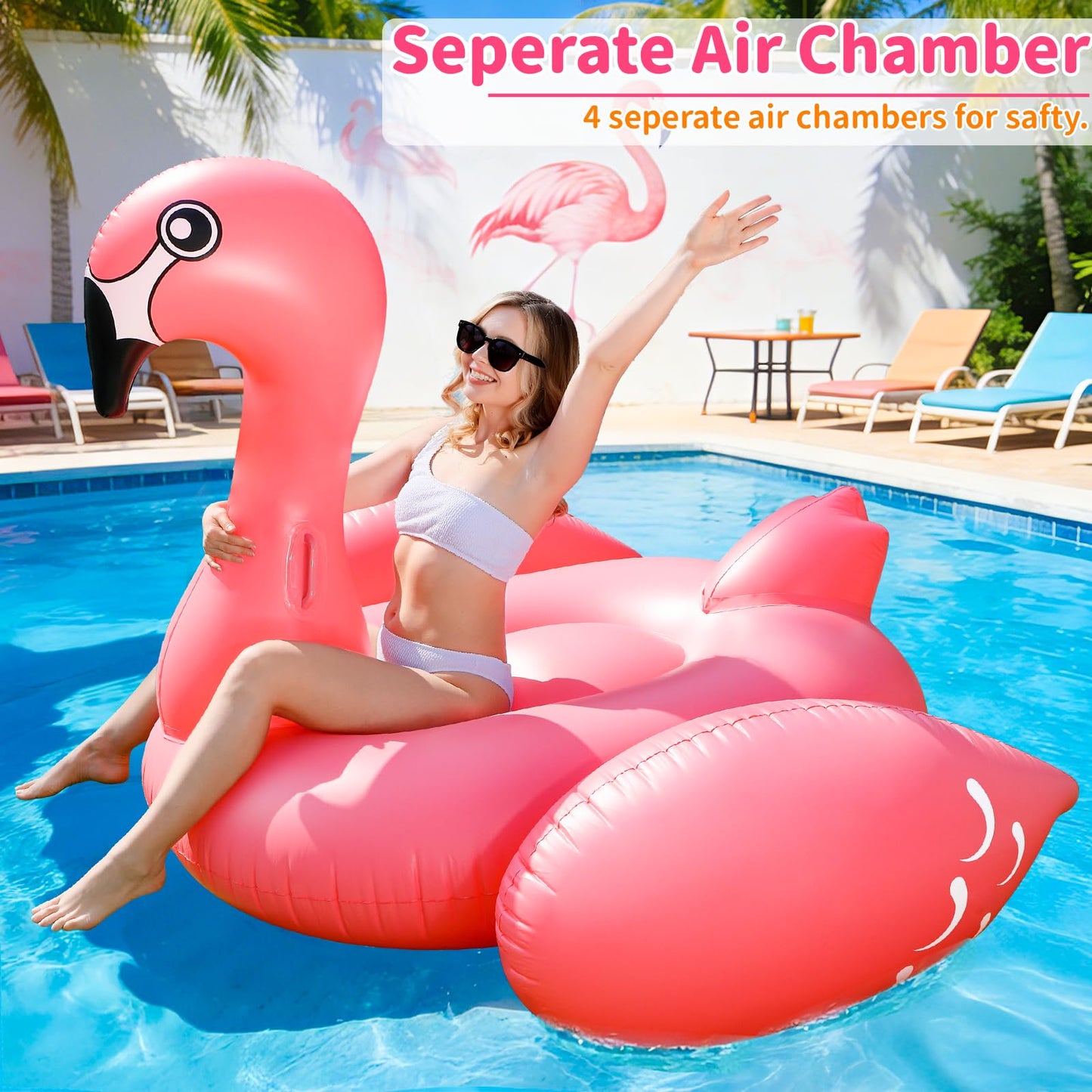 TURNMEON 102-Inch Giant Flamingo Pool Float — Large Inflatable Lounge for Adults