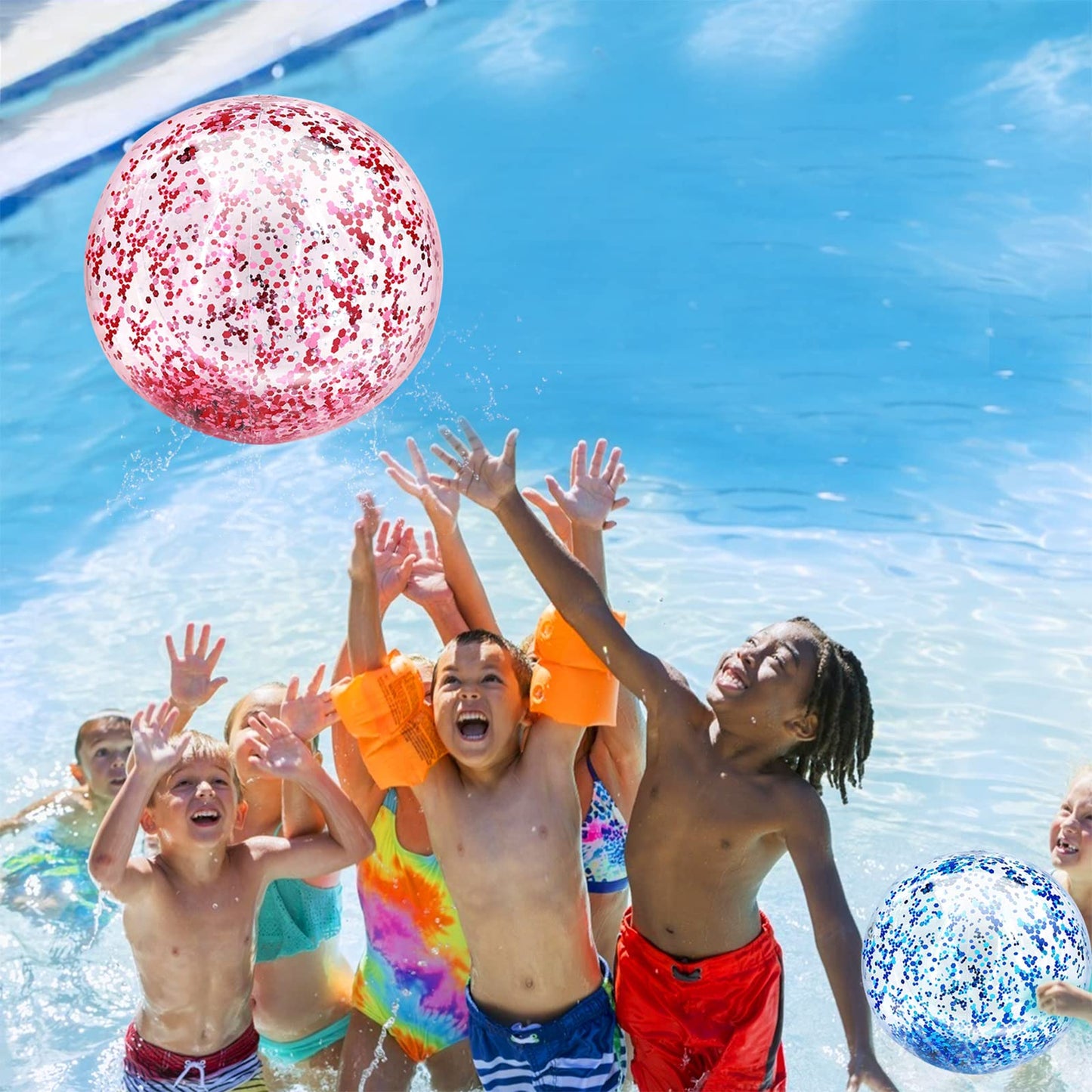 TURNMEON 12 Pack Glitter Beach Balls 16-Inch | Inflatable Pool & Beach Toys Bulk