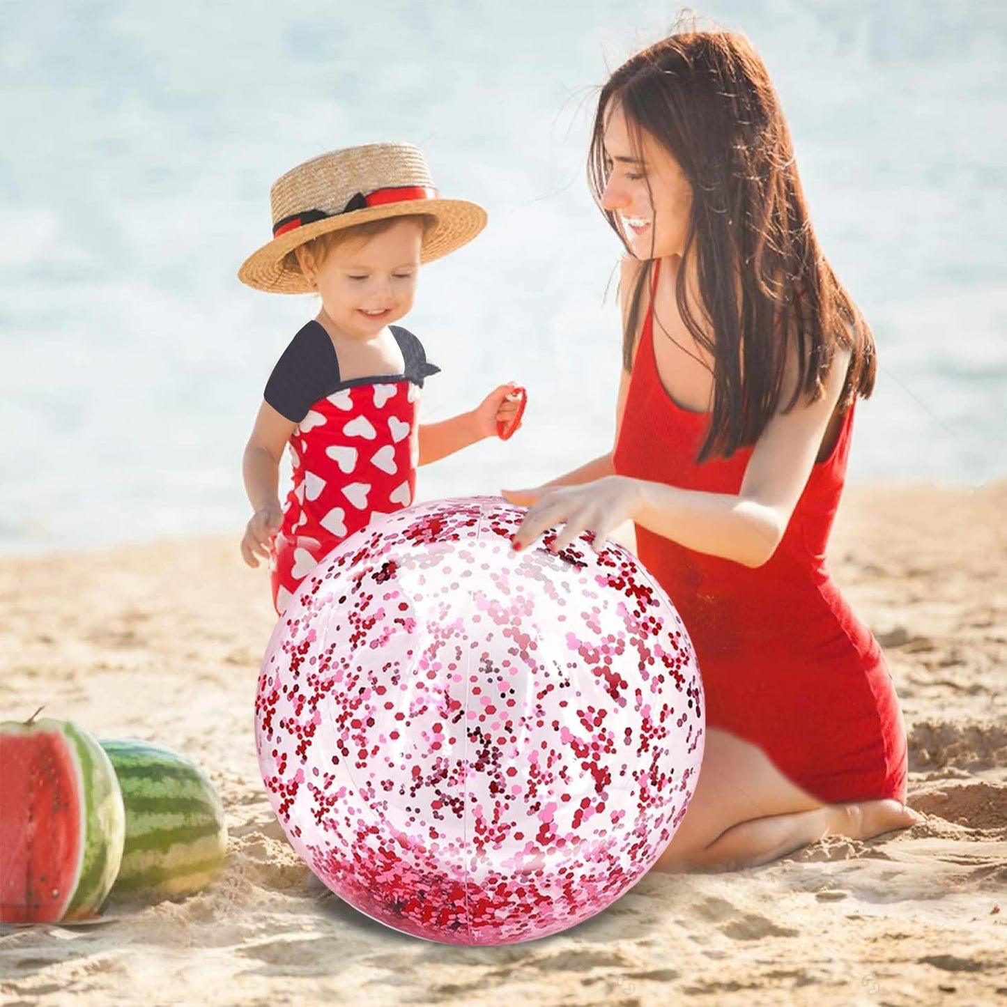 TURNMEON 5-Piece Glitter Beach Balls – 24in & 16in Pool Toys for Summer