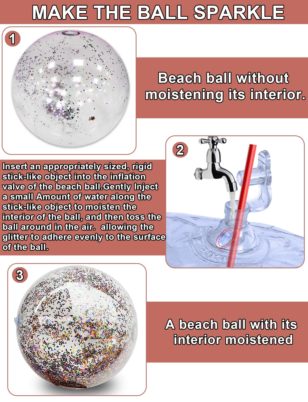TURNMEON 5-Piece Glitter Beach Ball Set – 24in & 16in Inflatable Pool Balls