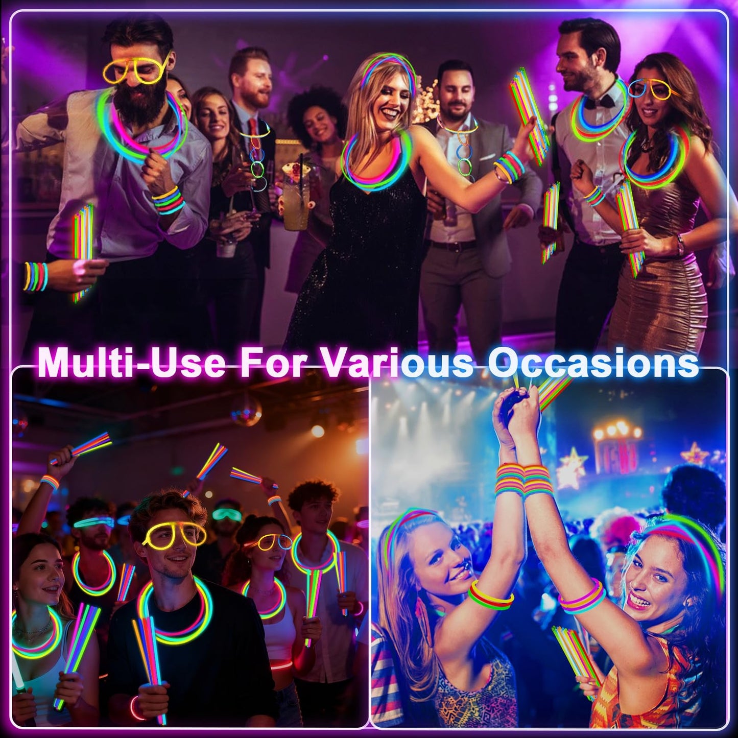 TURNMEON 500-Pack Ultra Bright Glow Sticks — 7 Colors, 14-Hour Glow, Connectors Included