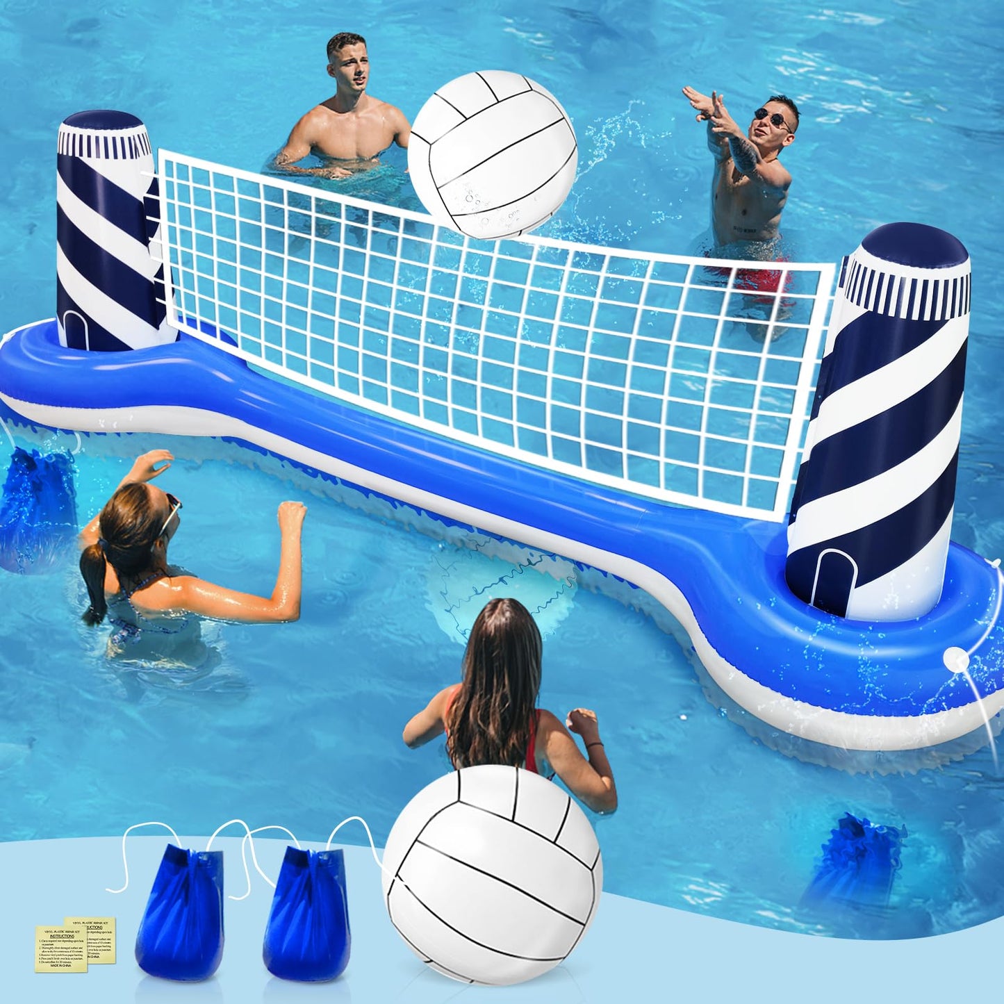 TURNMEON Inflatable Pool Volleyball Net Set with 19-inch Ball & Lighthouse Design – 112-inch x 26-inch x 35-inch Pool Games for Adults