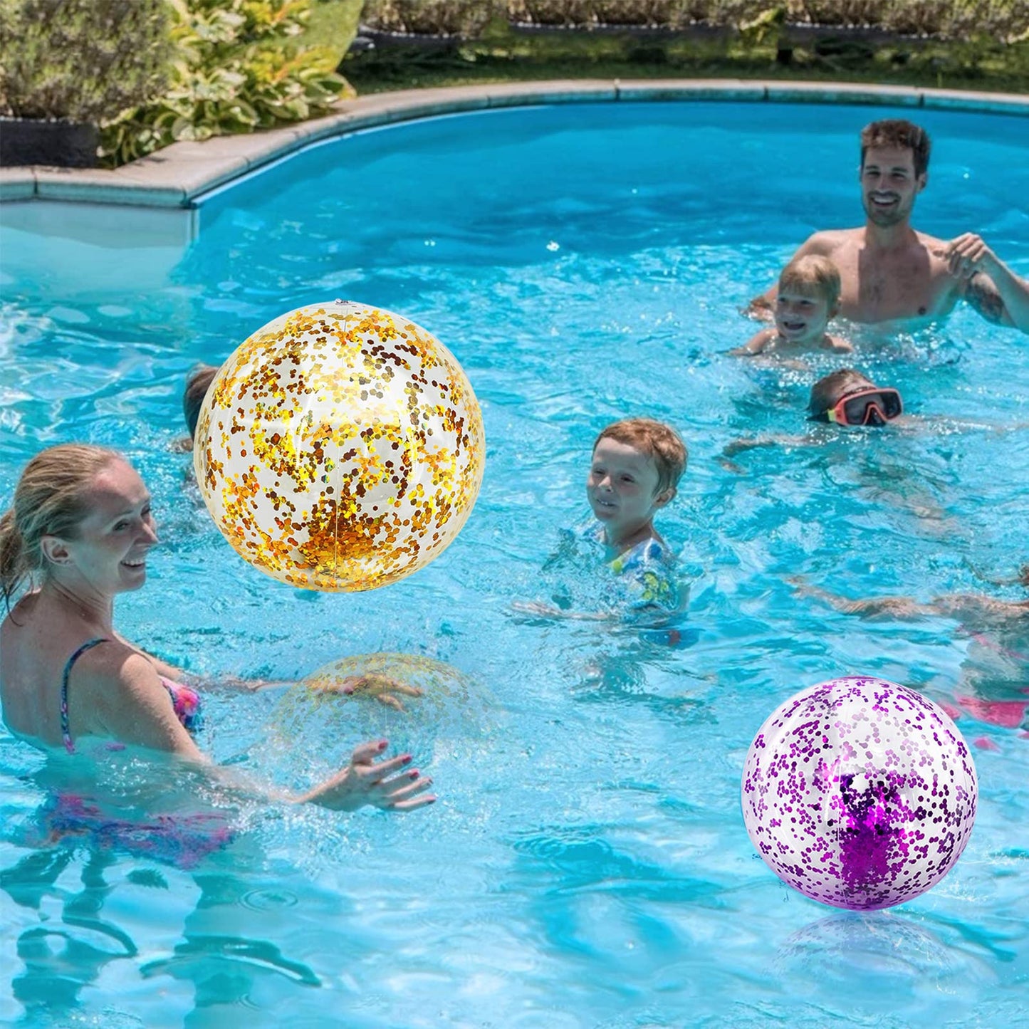 TURNMEON 12 Pack Glitter Beach Balls 16-Inch | Inflatable Pool & Beach Toys Bulk