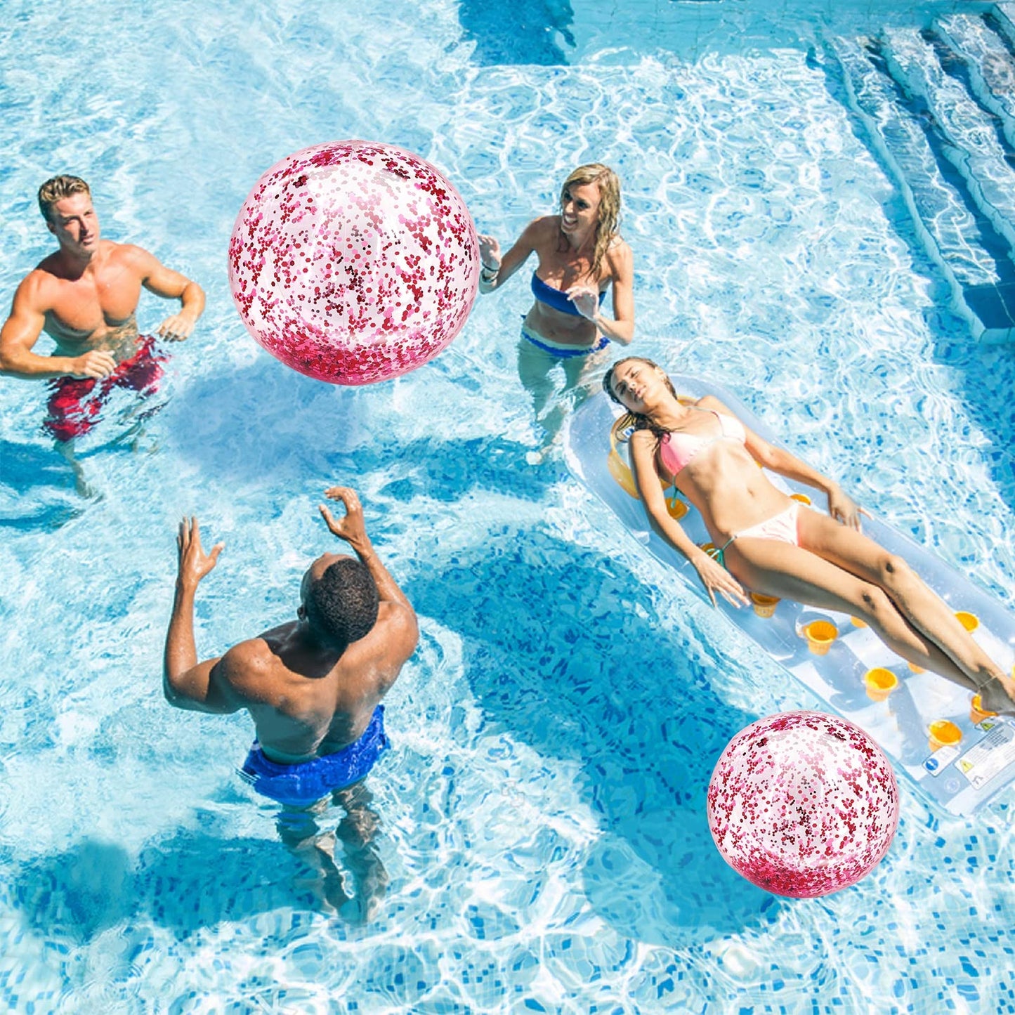 TURNMEON 5-Piece Glitter Beach Balls – 24in & 16in Pool Toys for Summer