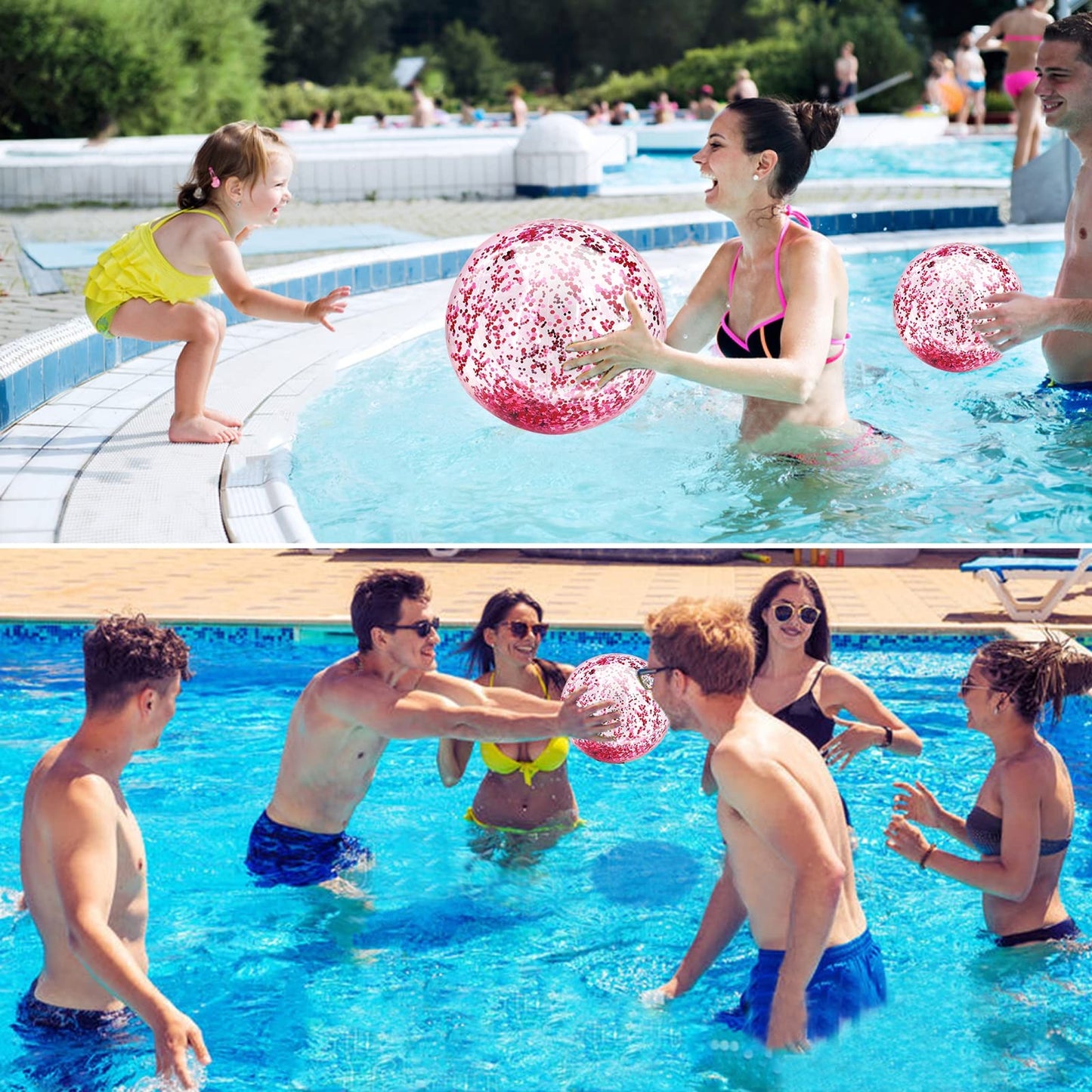 TURNMEON 5-Piece Glitter Beach Balls – 24in & 16in Pool Toys for Summer