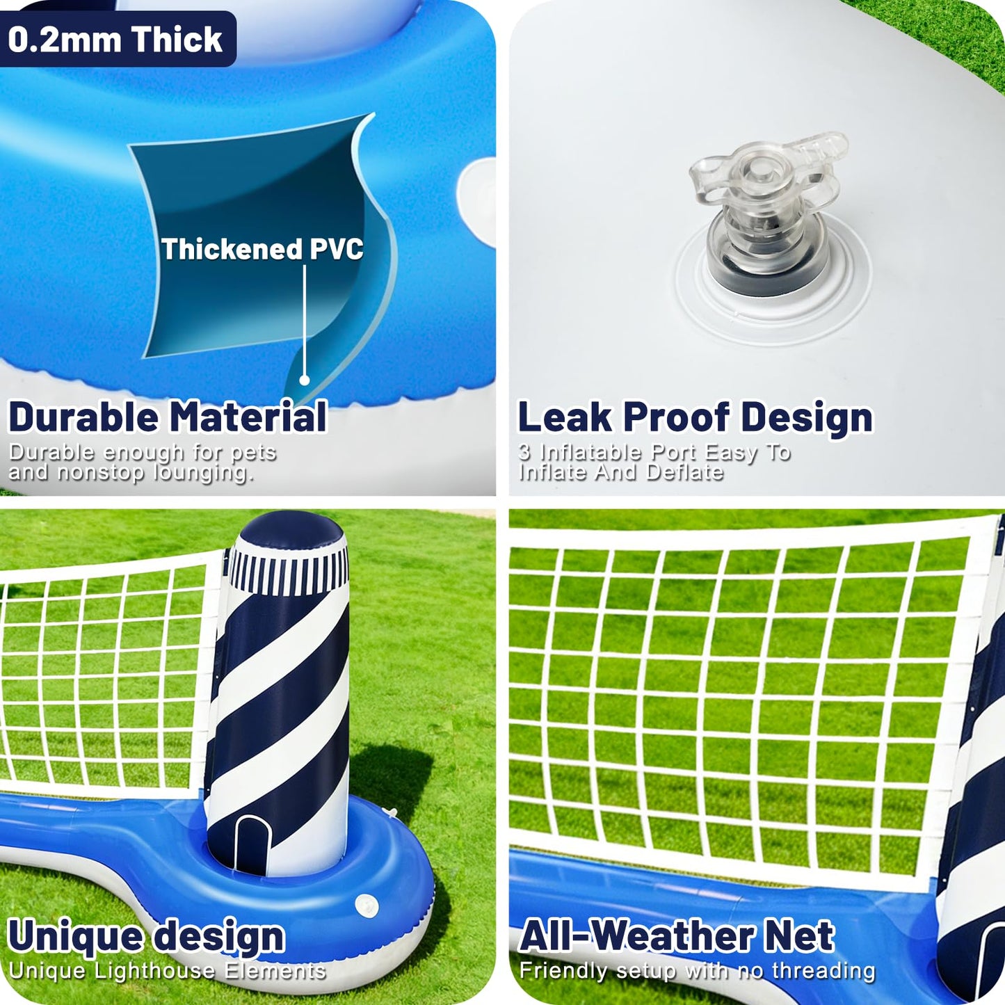 TURNMEON Inflatable Pool Volleyball Net Set with 19-inch Ball & Lighthouse Design – 112-inch x 26-inch x 35-inch Pool Games for Adults