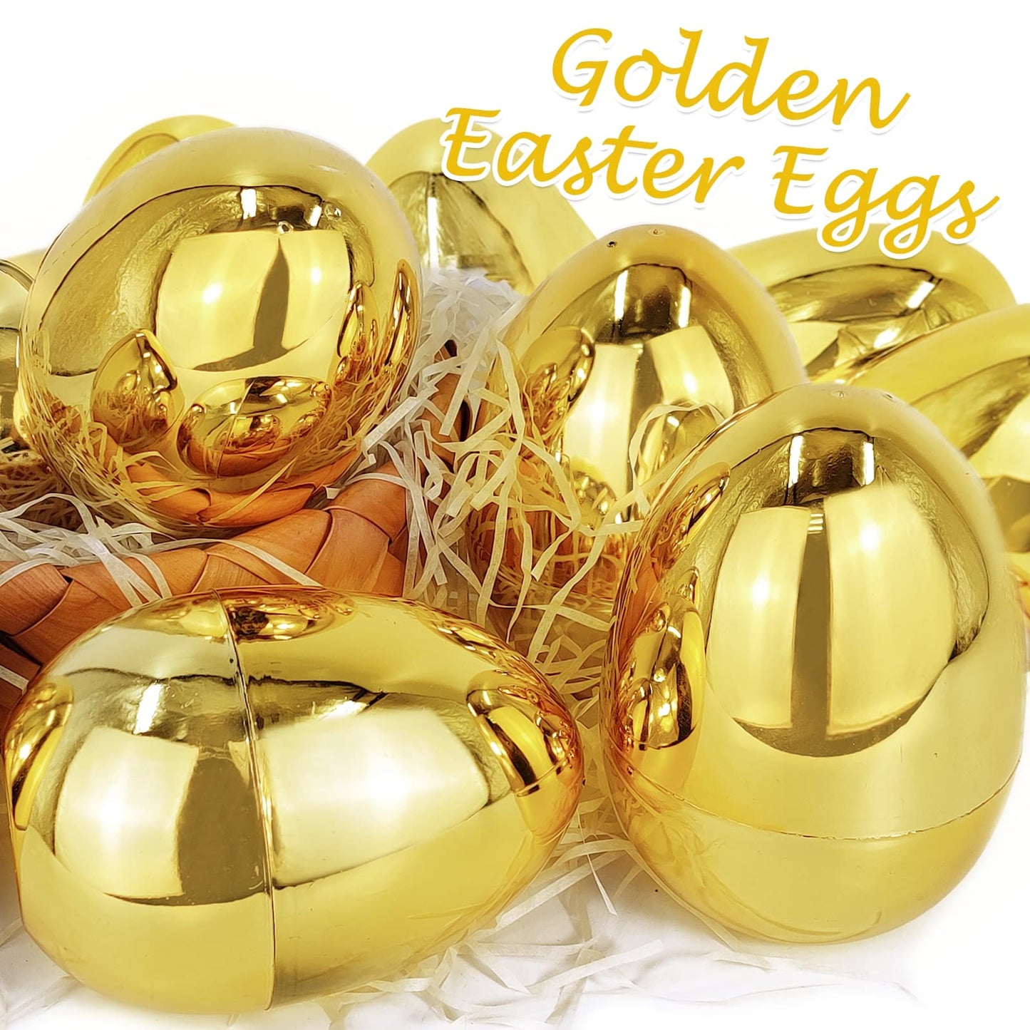 TURNMEON 12 Pack 6-Inch Golden Fillable Easter Eggs | Jumbo Plastic Eggs for Treats, Hunts & Gifts