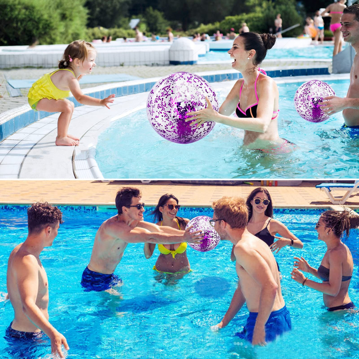 TURNMEON 5-Pack Sequins Beach Balls — Giant 16 & 24 Inch Glitter Inflatable Pool Toys