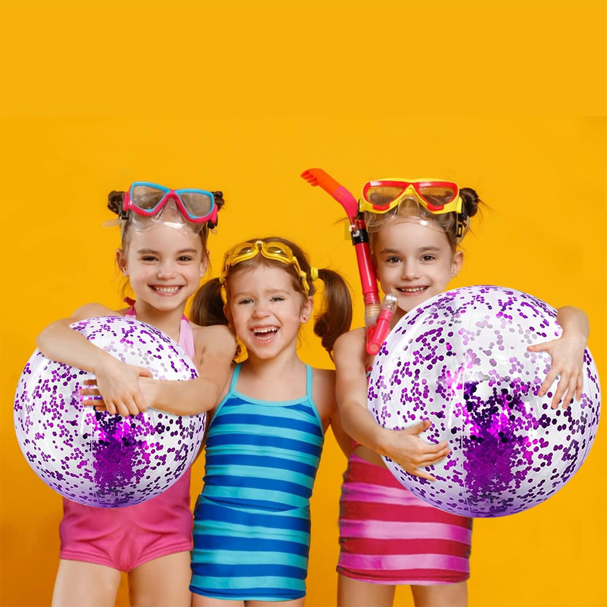 TURNMEON 5-Pack Sequins Beach Balls — Giant 16 & 24 Inch Glitter Inflatable Pool Toys