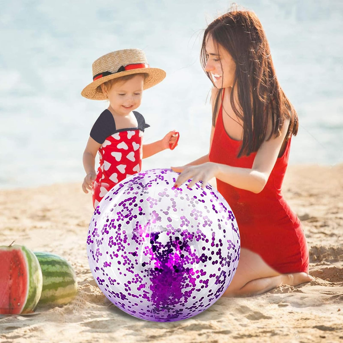 TURNMEON 5-Pack Sequins Beach Balls — Giant 16 & 24 Inch Glitter Inflatable Pool Toys