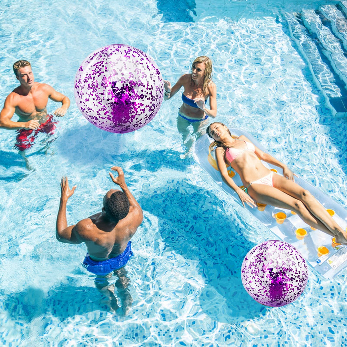 TURNMEON 5-Pack Sequins Beach Balls — Giant 16 & 24 Inch Glitter Inflatable Pool Toys