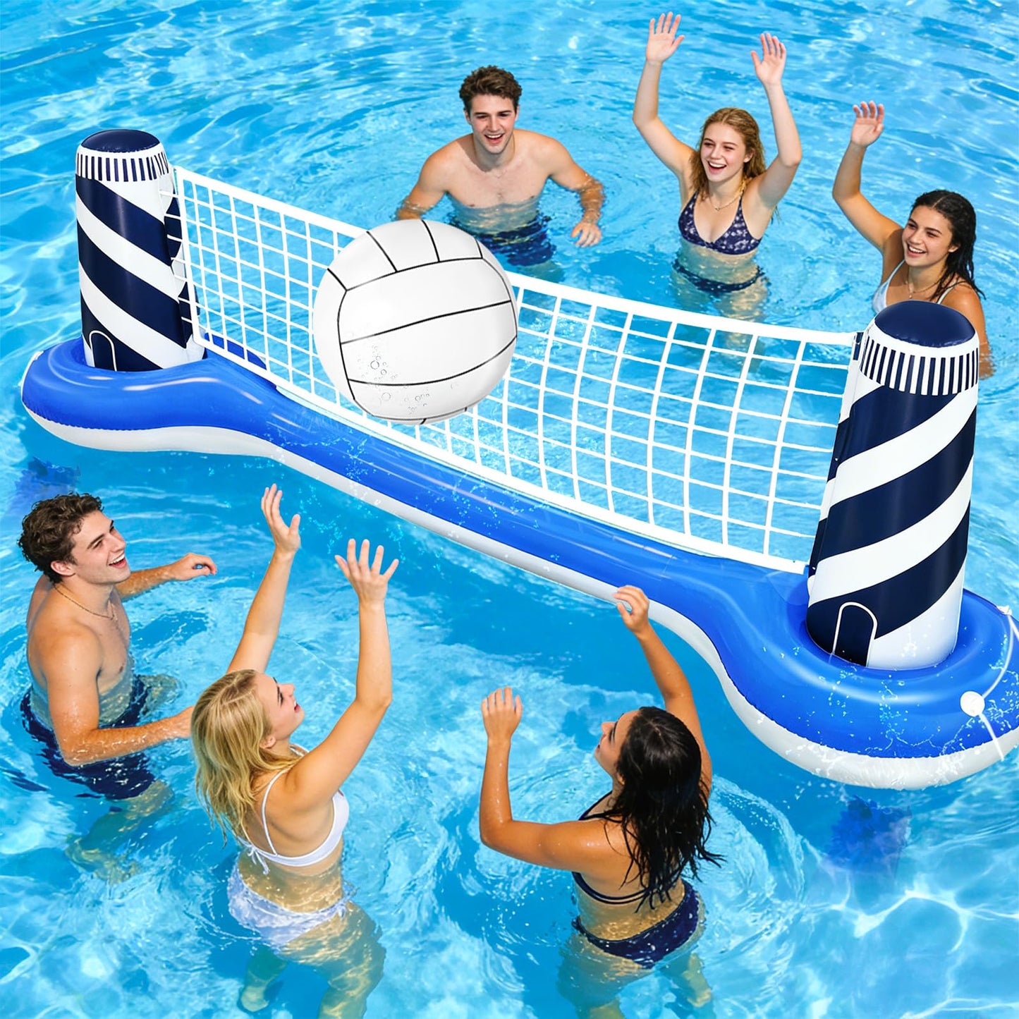TURNMEON Inflatable Pool Volleyball Net Set with 19-inch Ball & Lighthouse Design – 112-inch x 26-inch x 35-inch Pool Games for Adults