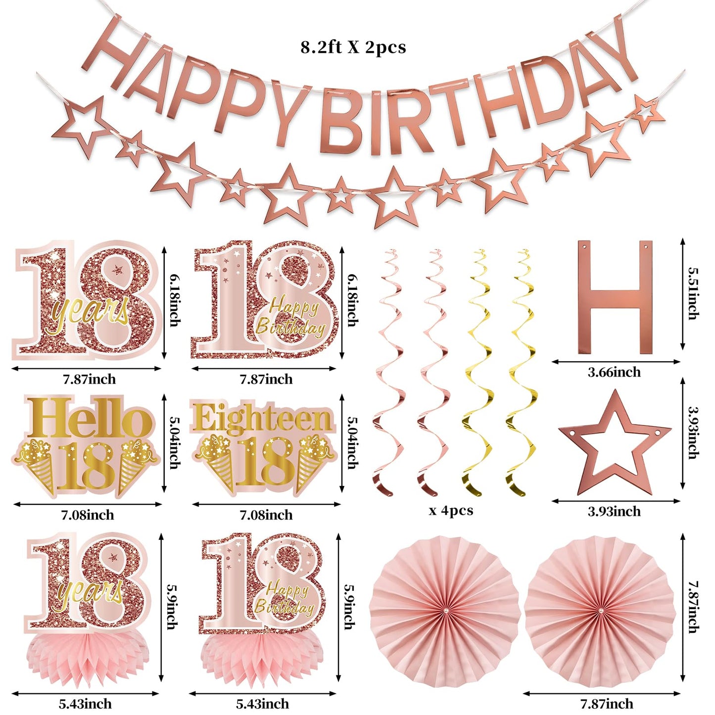 Turypaty 18th Birthday Decorations for Girls - Pink Rose Gold Banner, Balloons & Centerpieces