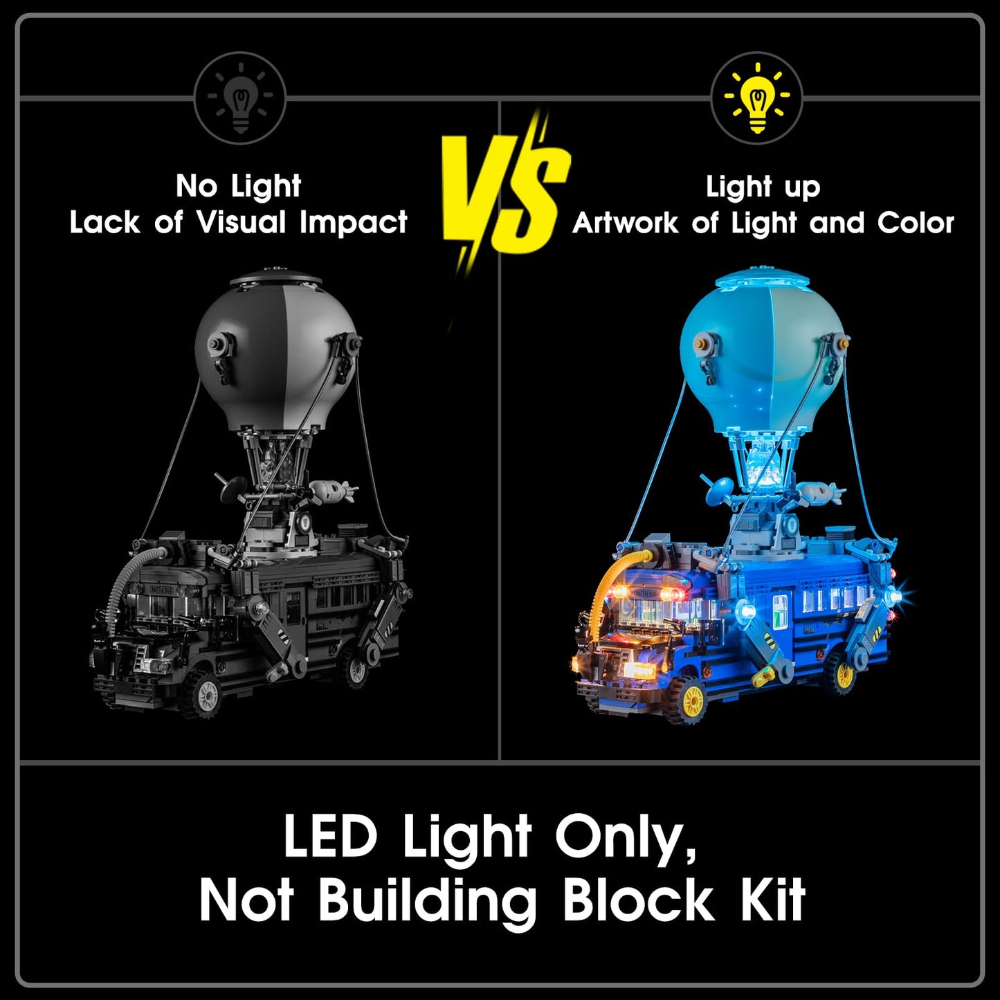 Tusedna LED Light Kit for LEGO Fortnite Battle Bus 77073 – USB/Battery Power, Easy Install