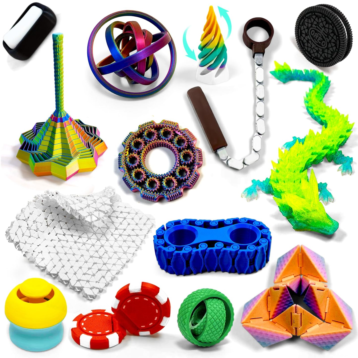 TUTHKOTH 14-in-1 3D Printed Fidget Set for Adults | Focus, Sensory Stimulation & Stress Relief