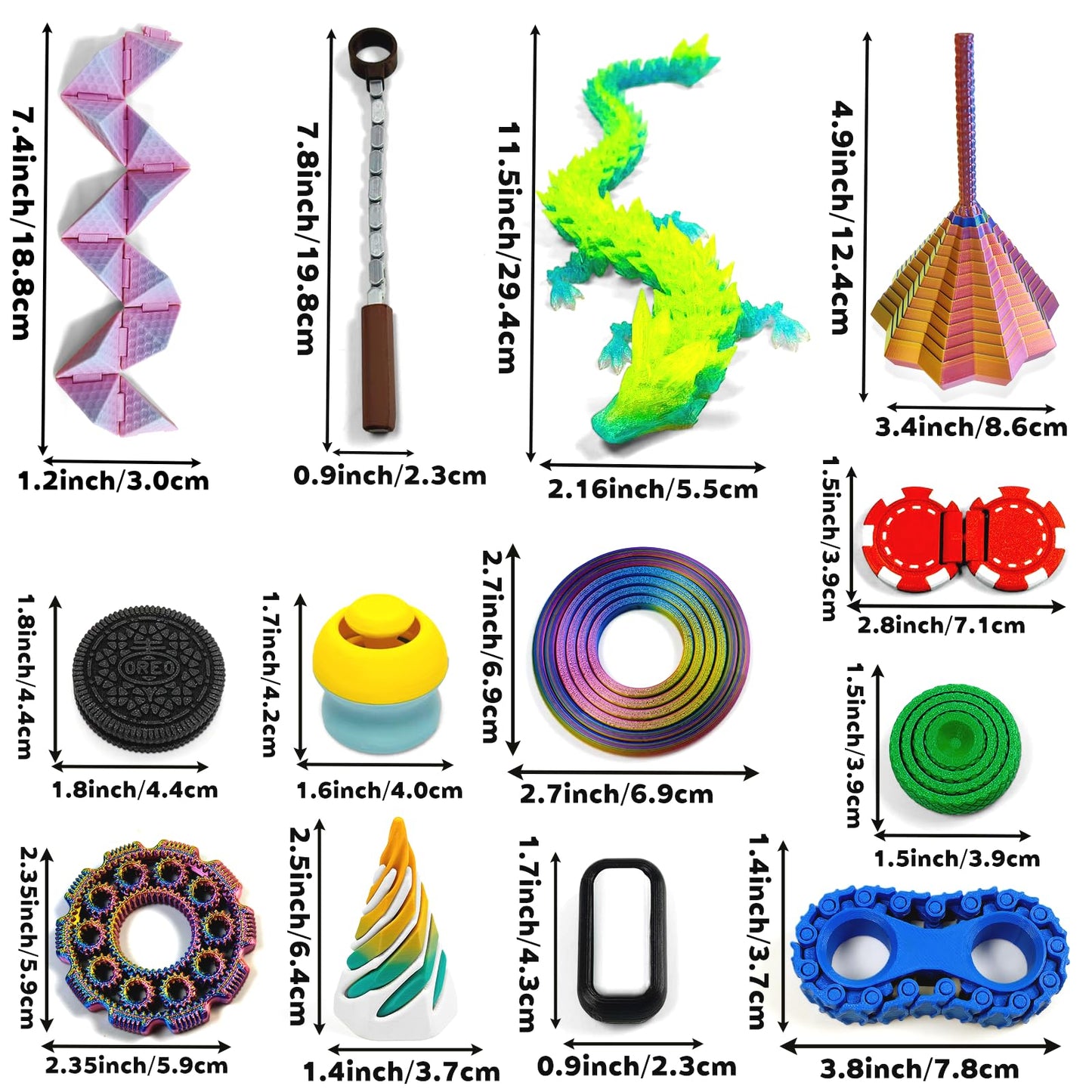 TUTHKOTH 14-in-1 3D Printed Fidget Set for Adults | Focus, Sensory Stimulation & Stress Relief