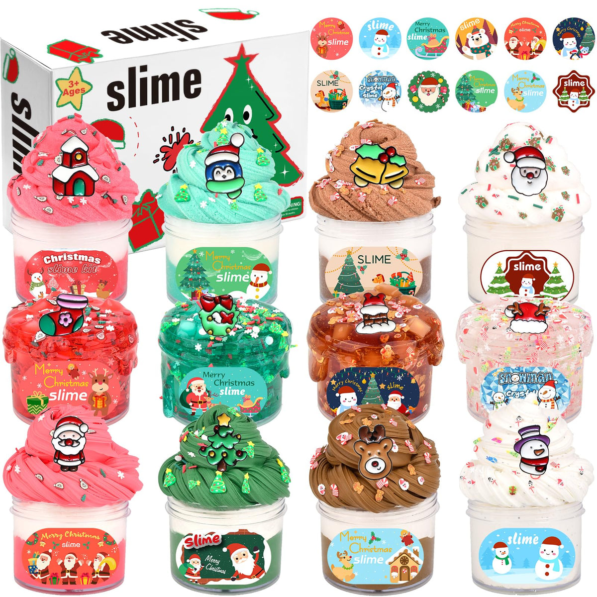 tuupowana 2025 12-pack mini Christmas slime set – butter, cloud & jelly crystal slimes