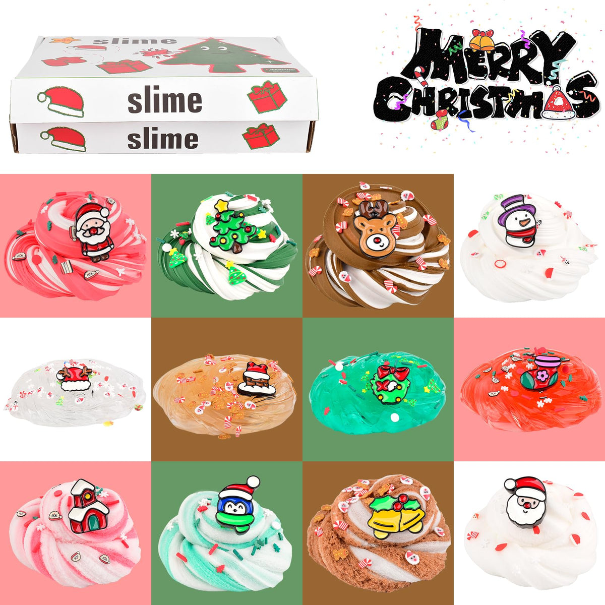 tuupowana 2025 12-pack mini Christmas slime set – butter, cloud & jelly crystal slimes