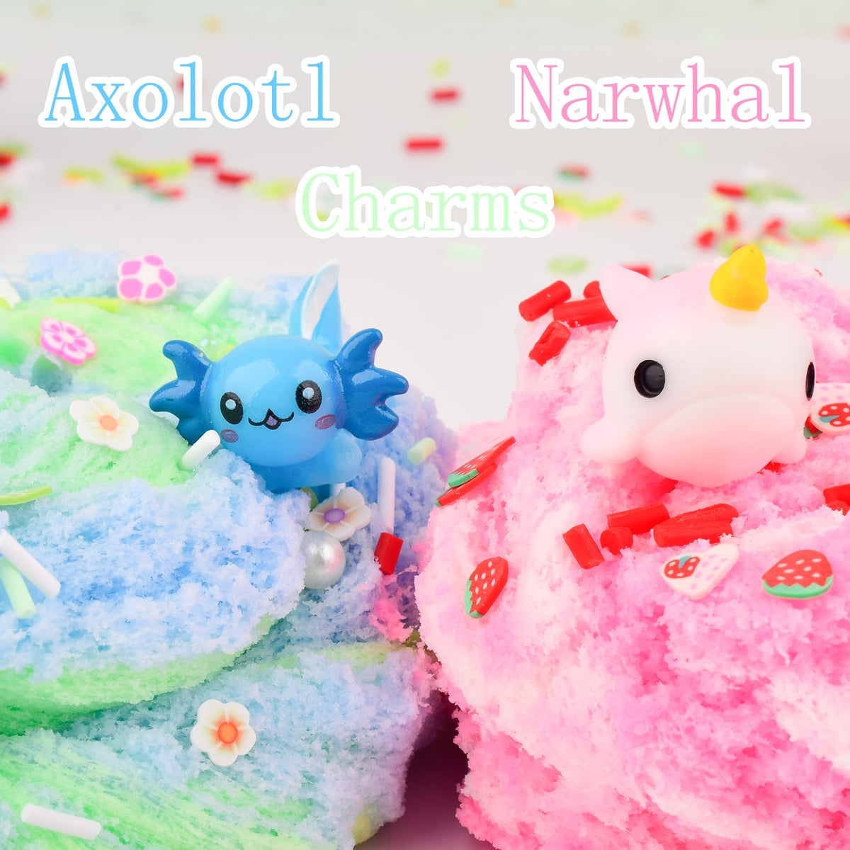 Tuupowana 2-Pack Dreamy Axolotl Narwhal Cloud Slime – Scented Fidget Toys for Kids