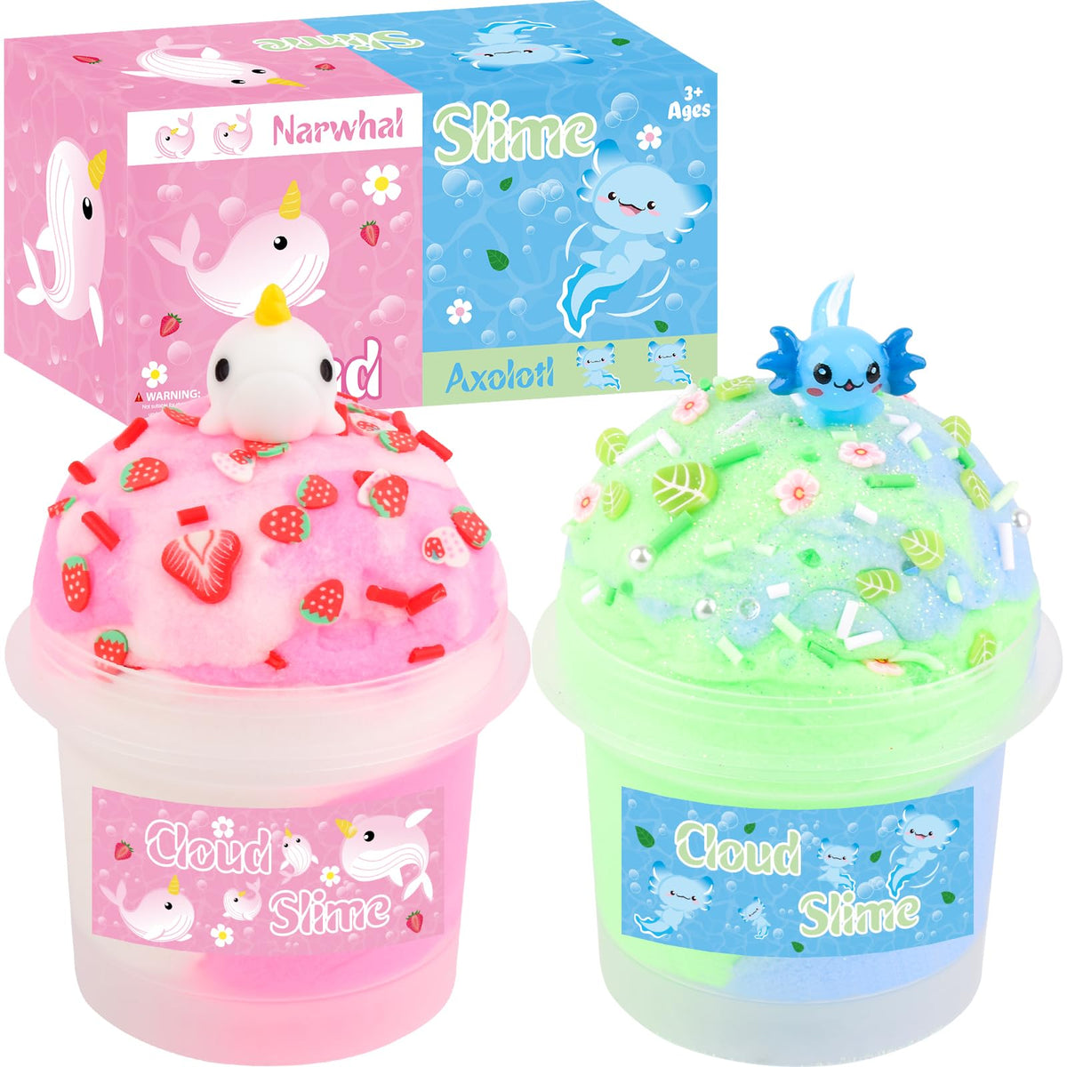 Tuupowana 2-Pack Dreamy Axolotl Narwhal Cloud Slime – Scented Fidget Toys for Kids