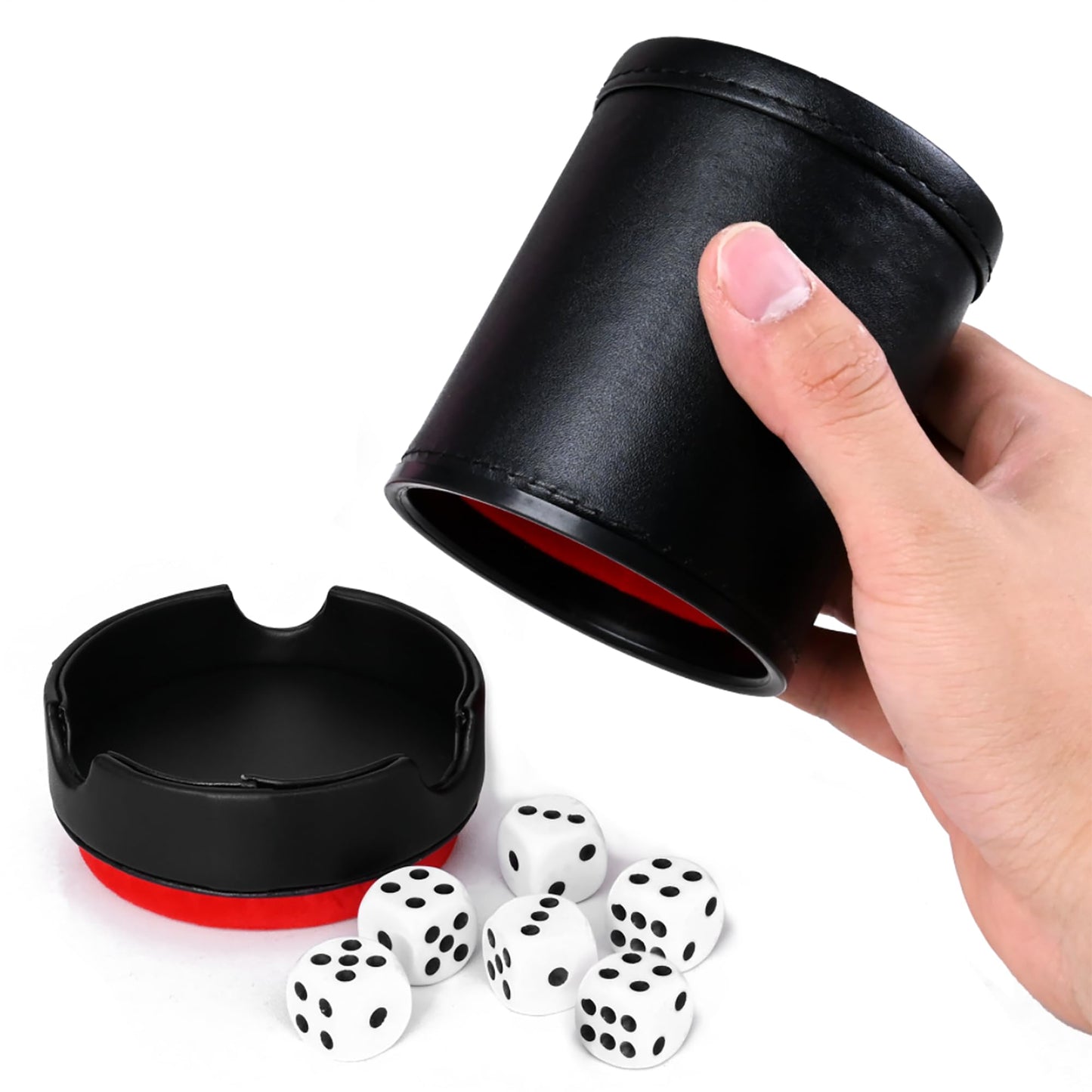 TUZAMA Dice Cup with Lid – PU Leather, Felt-Lined, 6 Dice Included