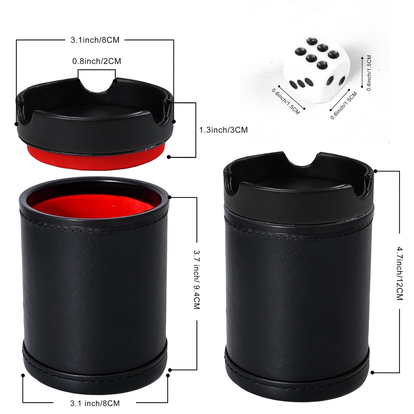 TUZAMA Dice Cup with Lid – PU Leather, Felt-Lined, 6 Dice Included